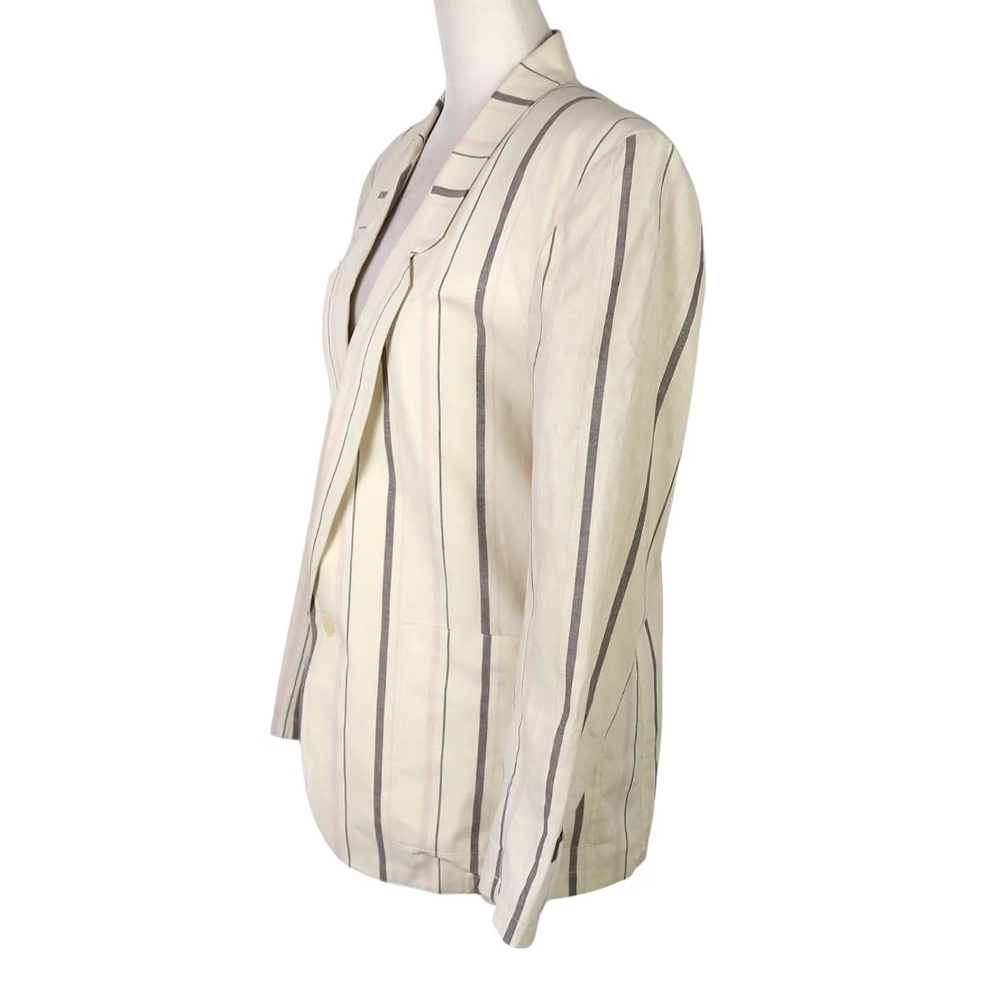 Vintage VINTAGE Jeans West Blazer Jacket M Cream Stripe Cotton 80s Womens Size 32" / US 10 / IT 46 - 3 Thumbnail