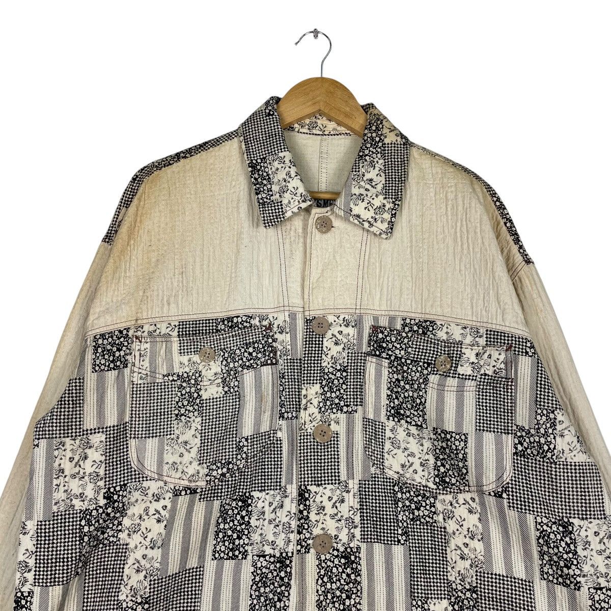 Issey Miyake × Japanese Brand × Vintage 💥THIS MEN JAPAN PATCHWORK BAGGY BUTTON JACKET Size US XL / EU 56 / 4 - 2 Thumbnail