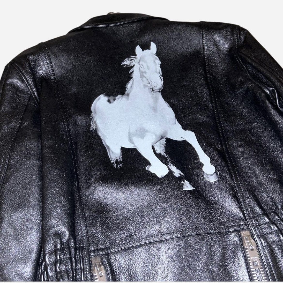 Celine BOY DOLL HORSE PRINT LONG MOTO BISON LEATHER BIKER JACKET Size US M / EU 48-50 / 2 - 3 Thumbnail