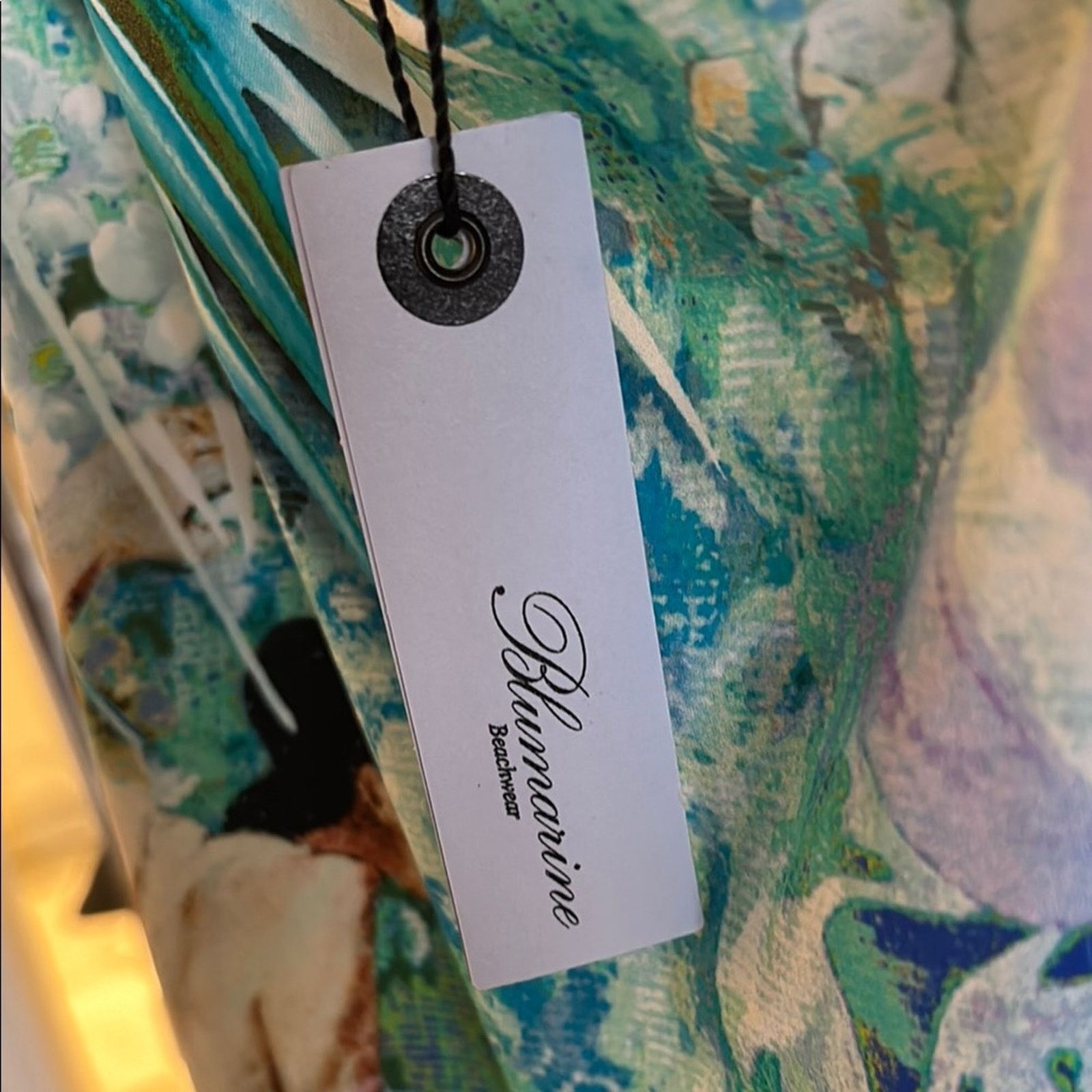Blumarine NWT Hawaiian caracteres Paul Gauguin Blue Green Womens Top S Size S / US 4 / IT 40 - 2 Thumbnail