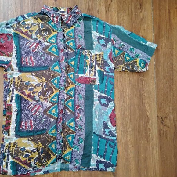 Other Vintage Expressions Abstract Geometric Silk Button Shirt Size US M / EU 48-50 / 2 - 3 Thumbnail