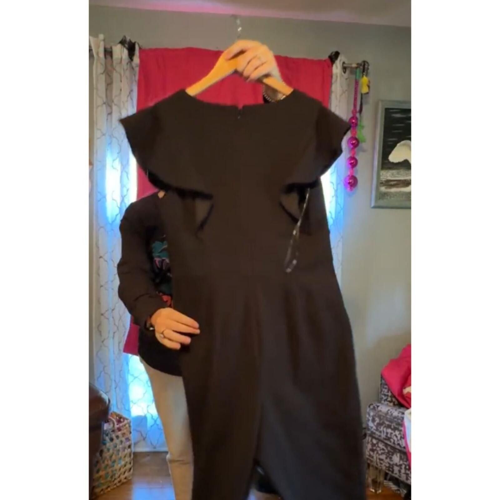 DKNY DKNY Black Ruffle Flutter Sleeve - Jumpsuit Pockets Size 32" / US 10 / IT 46 - 6 Thumbnail