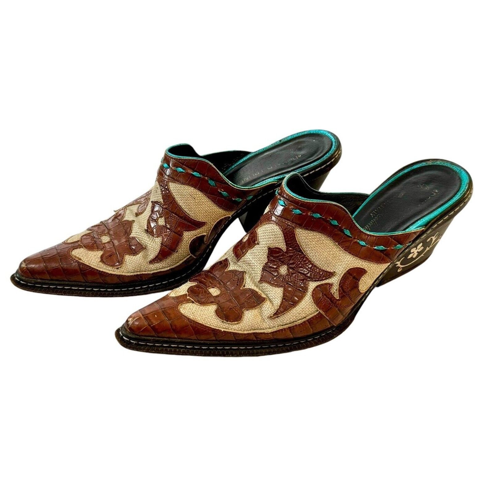 DONALD J. PLINER Juno Leather Brown Western Italian Mules 7M
