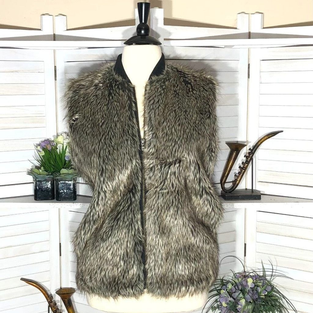Asos Asos Faux Fur zippered vest warm brown gray fully lined L Size L / US 10 / IT 46 - 1 Thumbnail