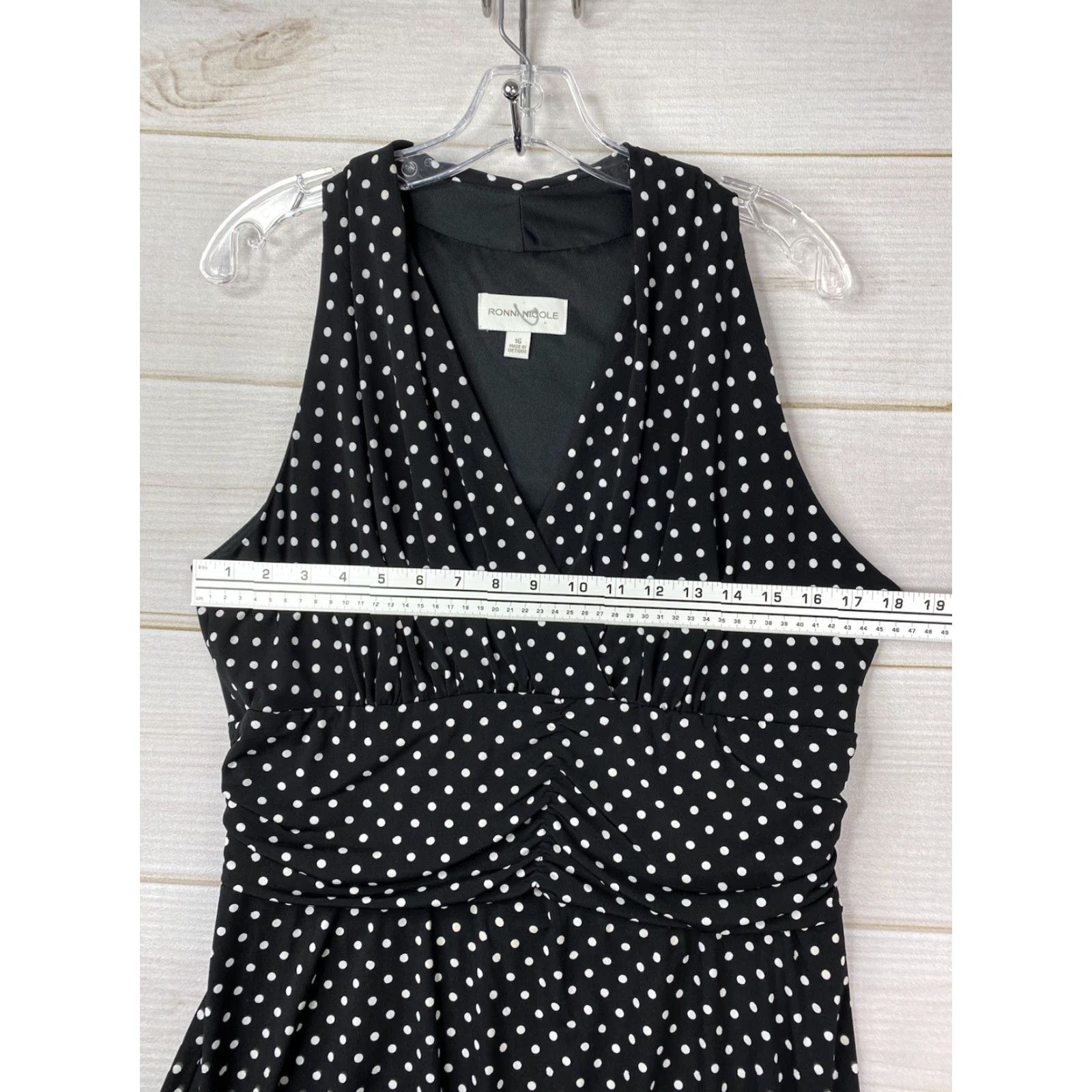Vintage Ronni Nicole Dress Womens 16 Black Polka Dot V Neck Flowy Stretch Midi Ladies Sö Size XXL / US 16-18 / IT 52-54 - 4 Thumbnail