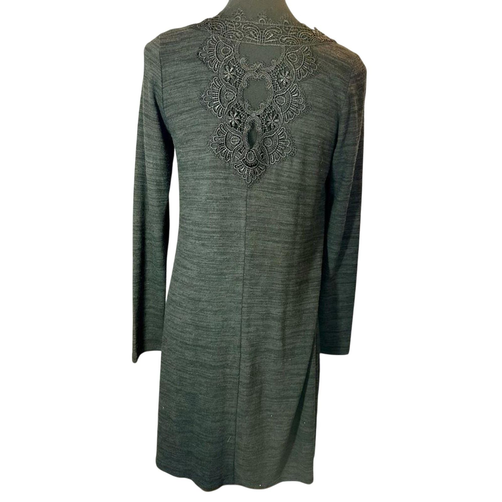 Designer NWT Elegant Gray Long Sleeve Dress with Lace Detail Size XS / US 0-2 / IT 36-38 - 4 Thumbnail