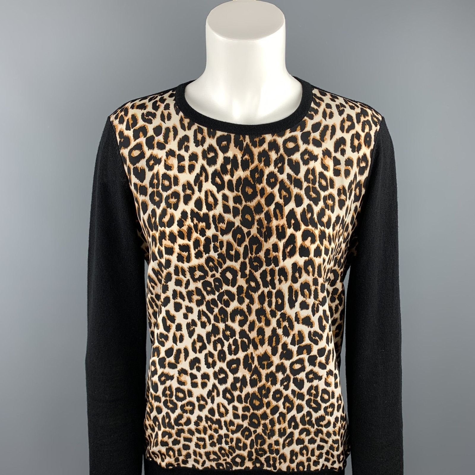 Equipment EQUIPMENT Size S Black & Tan Leopard Wool / Silk Pullover Size S / US 4 / IT 40 - 2 Thumbnail