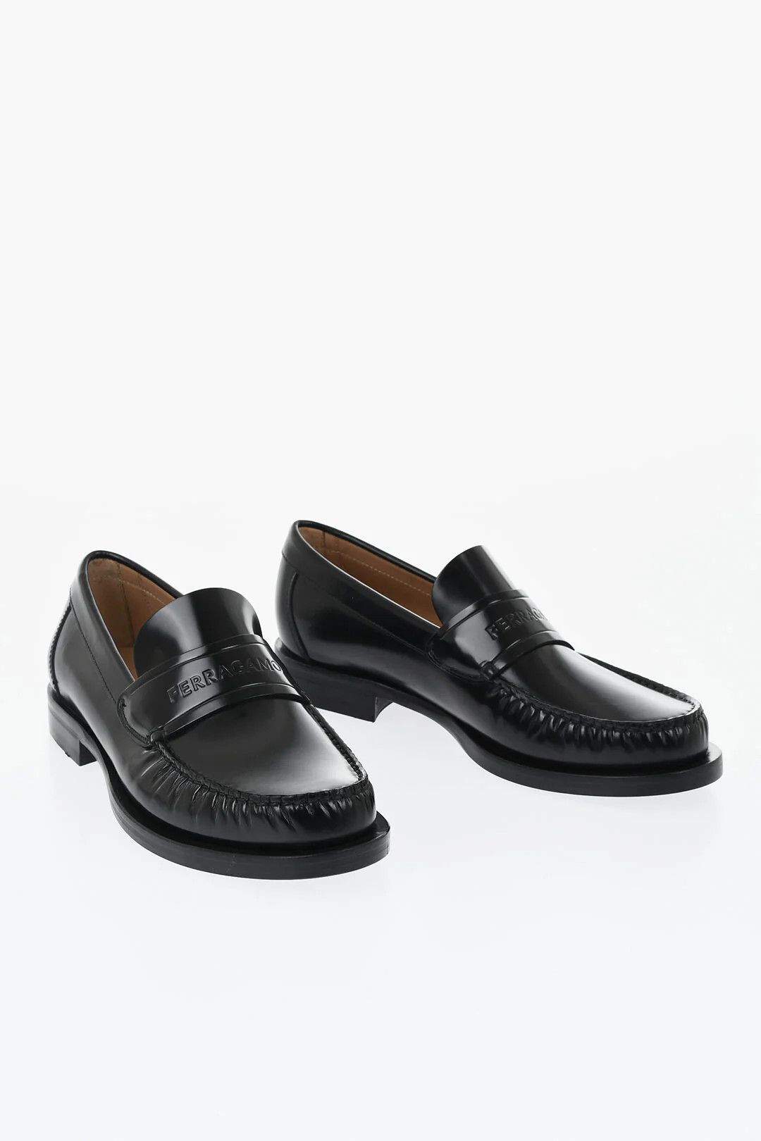 Salvatore Ferragamo og1mm0426 Brushed Leather Penny Loafers in Black Size US 7 / EU 40 - 3 Thumbnail