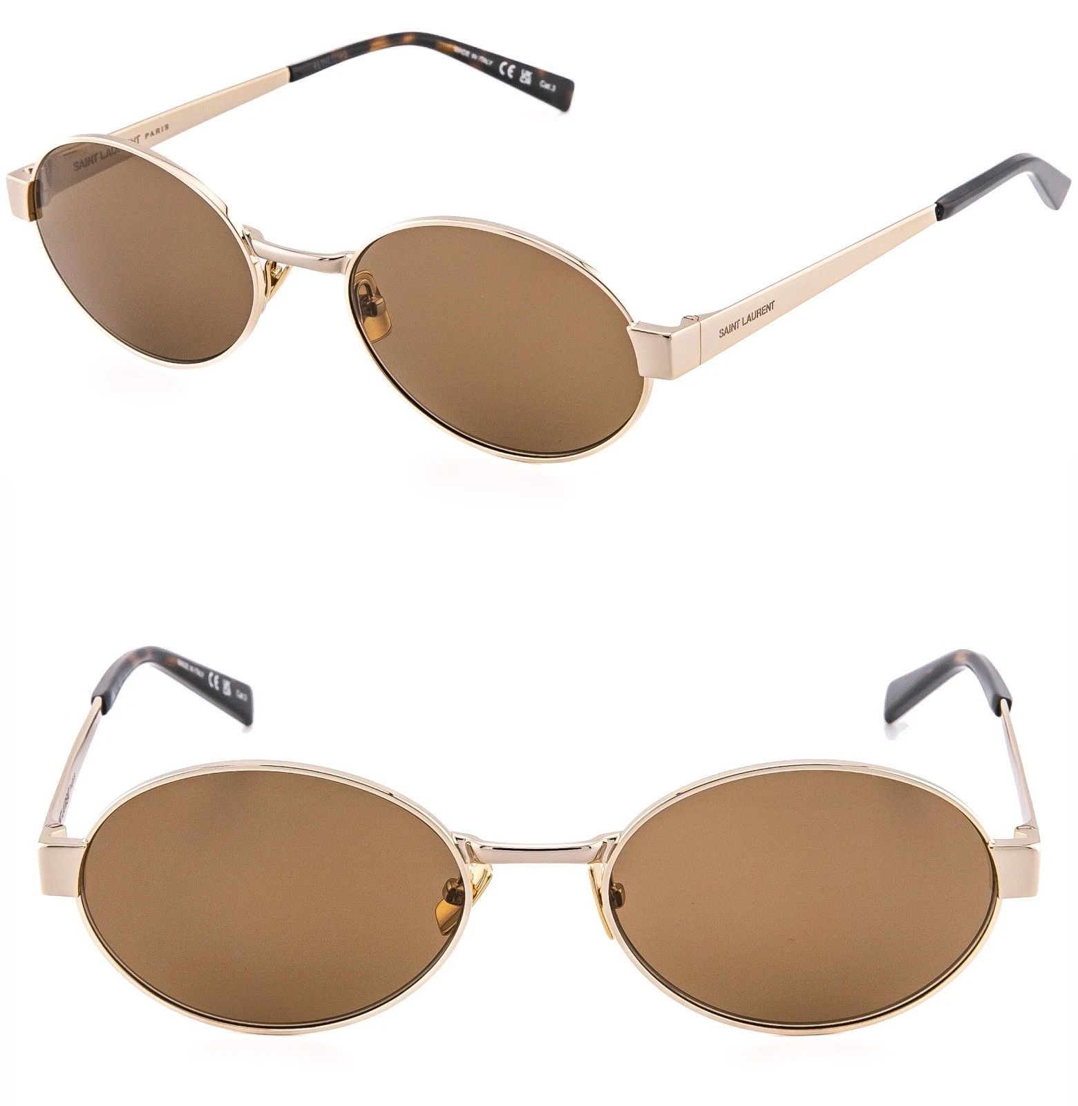 Saint Laurent Paris SAINT LAURENT SL 692 SL692 Gold Brown Narrow Slim Oval 004 Size ONE SIZE - 1 Thumbnail