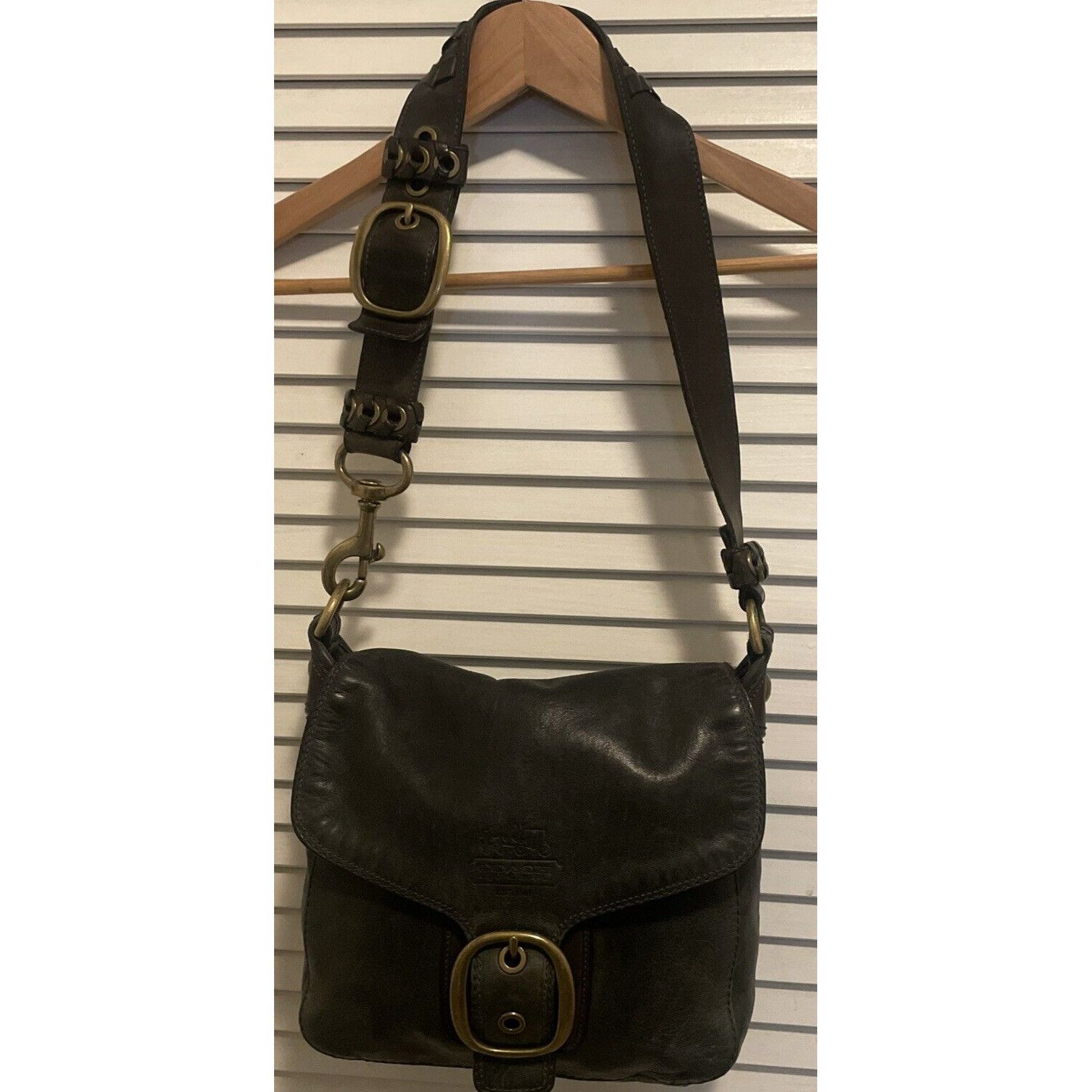 image of Vintage Coach 11419 Bleecker Legacy Tattersall Flap Buckle B in Green, Women's