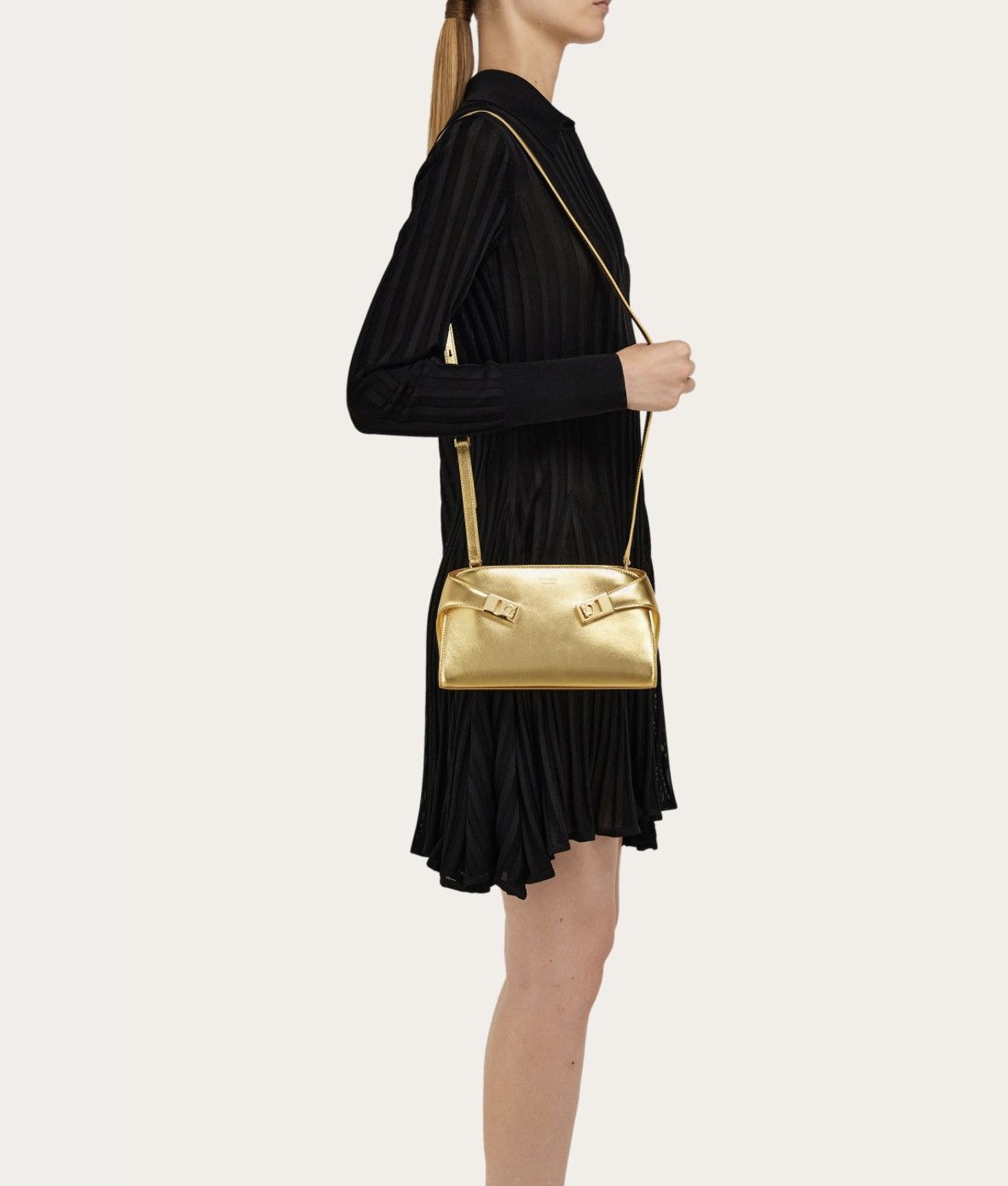 Salvatore Ferragamo Ferragamo Hug Metallic Leather Crossbody Bag Size ONE SIZE - 4 Thumbnail
