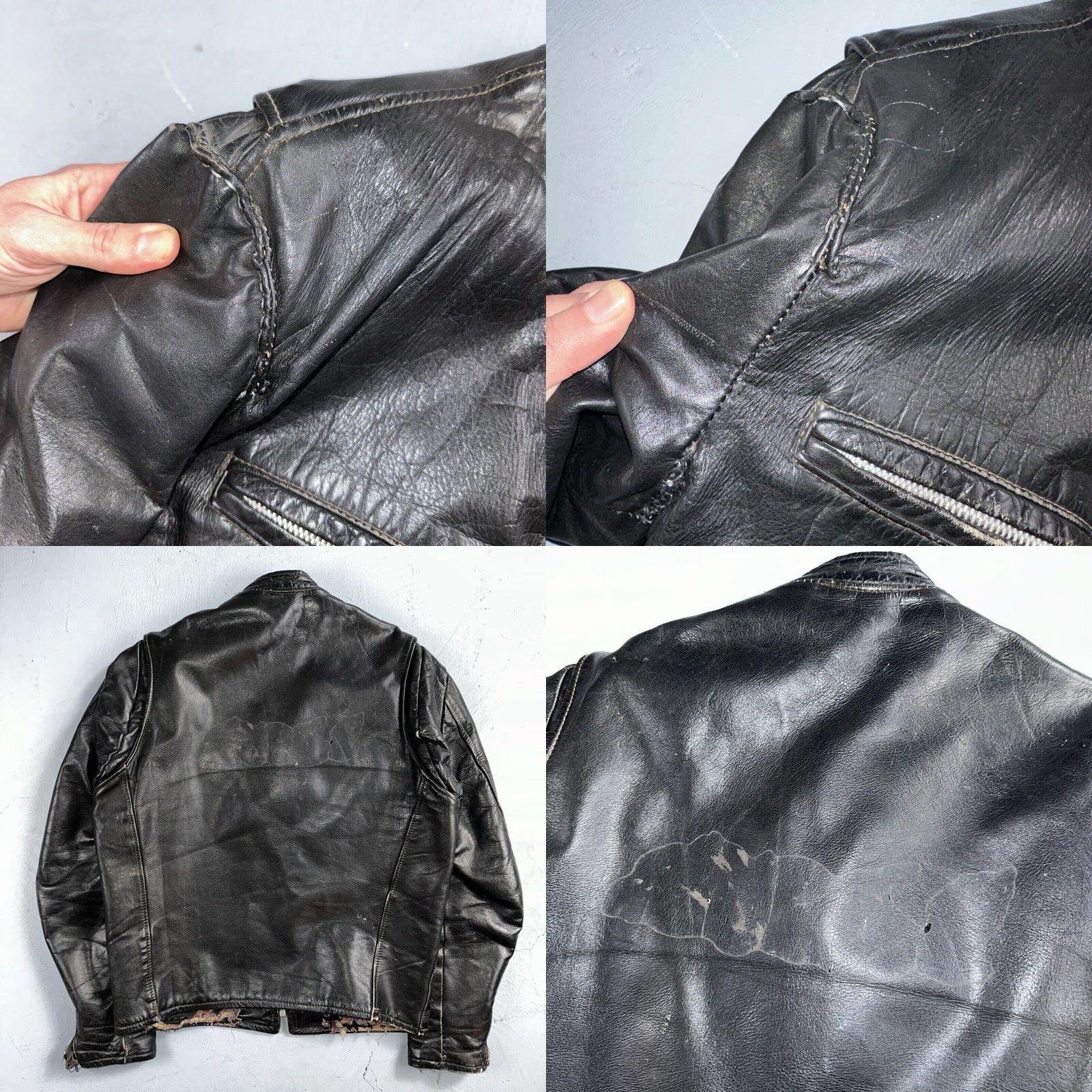 Vintage VINTAGE Motorcycle/ Biker Leather Jacket Black 38 1960s 50s 60s Cafe Racer Vintage 38 Mens Womens Boys Girls Size US XXS / EU 40 - 10 Thumbnail