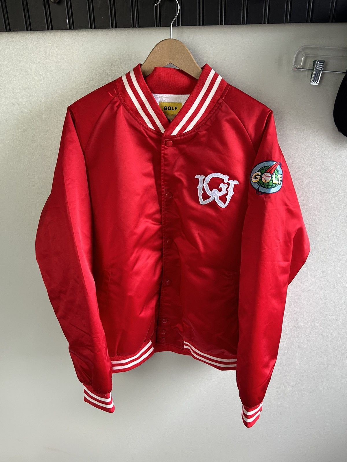 image of Golf Wang Red Bomber Jacket; World Series Edition, Men's (Size XL)