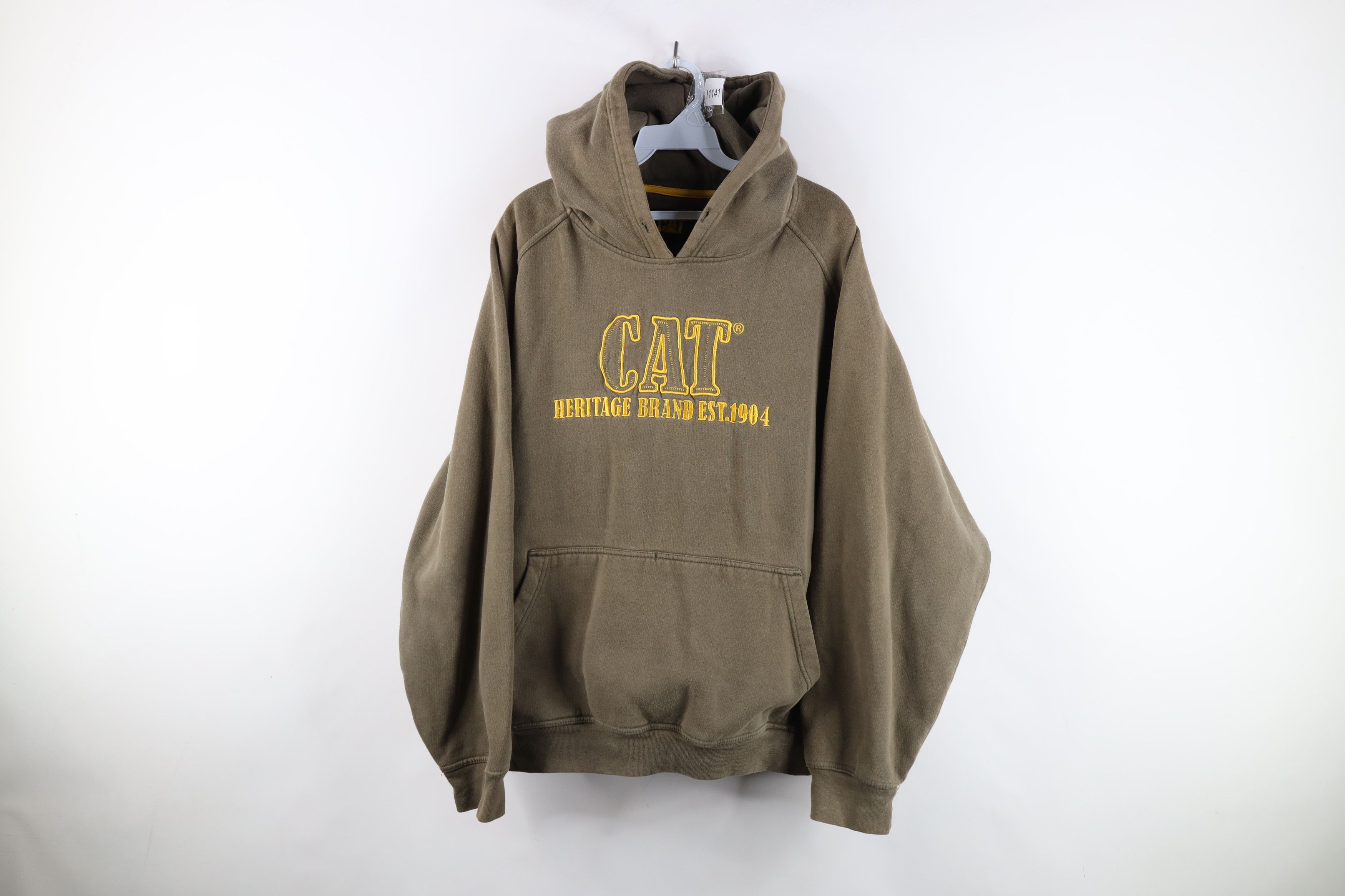 Vintage 90s Y2K Cat Caterpillar Heavyweight Hoodie Green