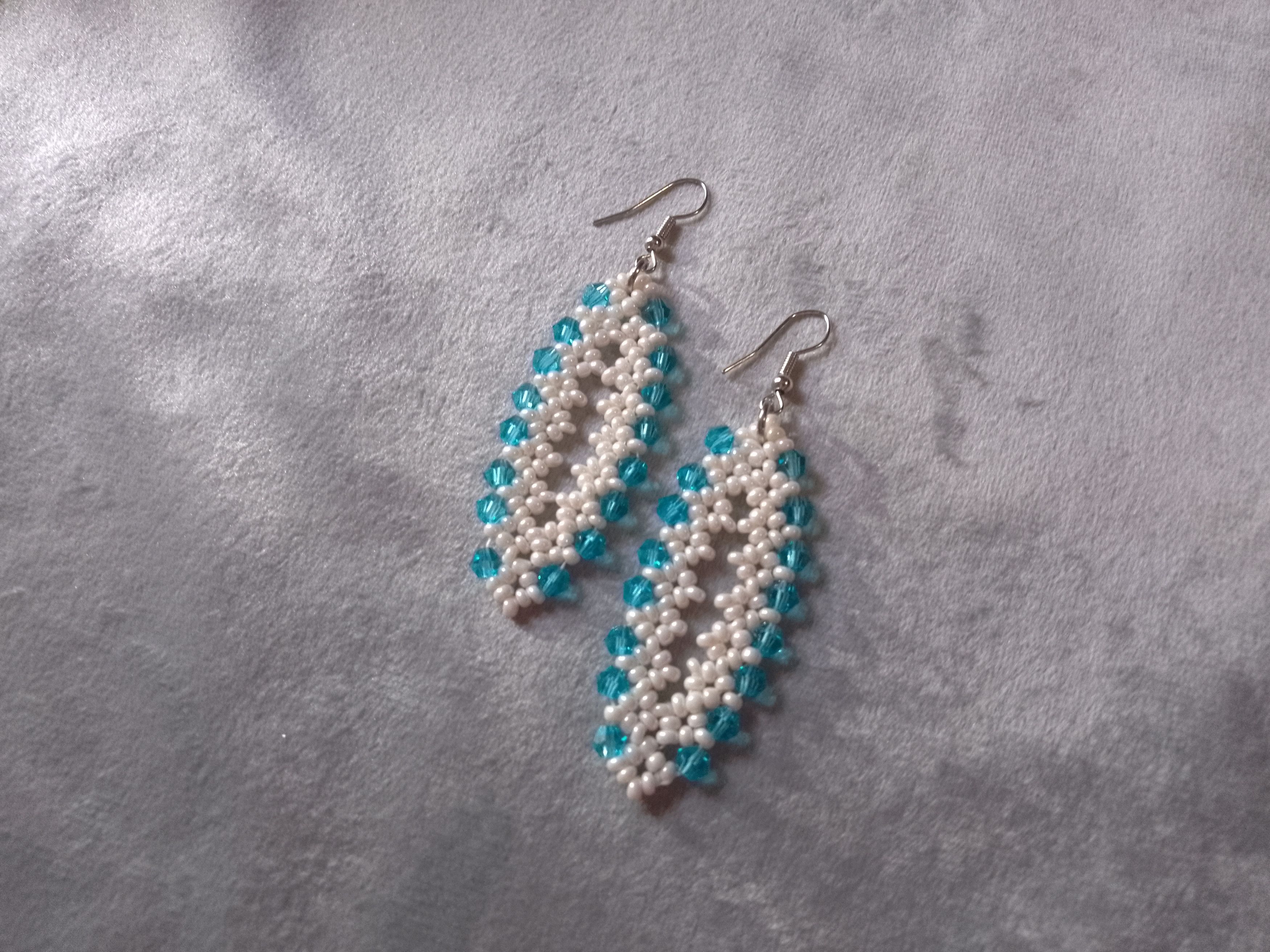 Handmade Necklace pendant earrings ivory glass, pearl, blue crystals Size ONE SIZE - 2 Thumbnail