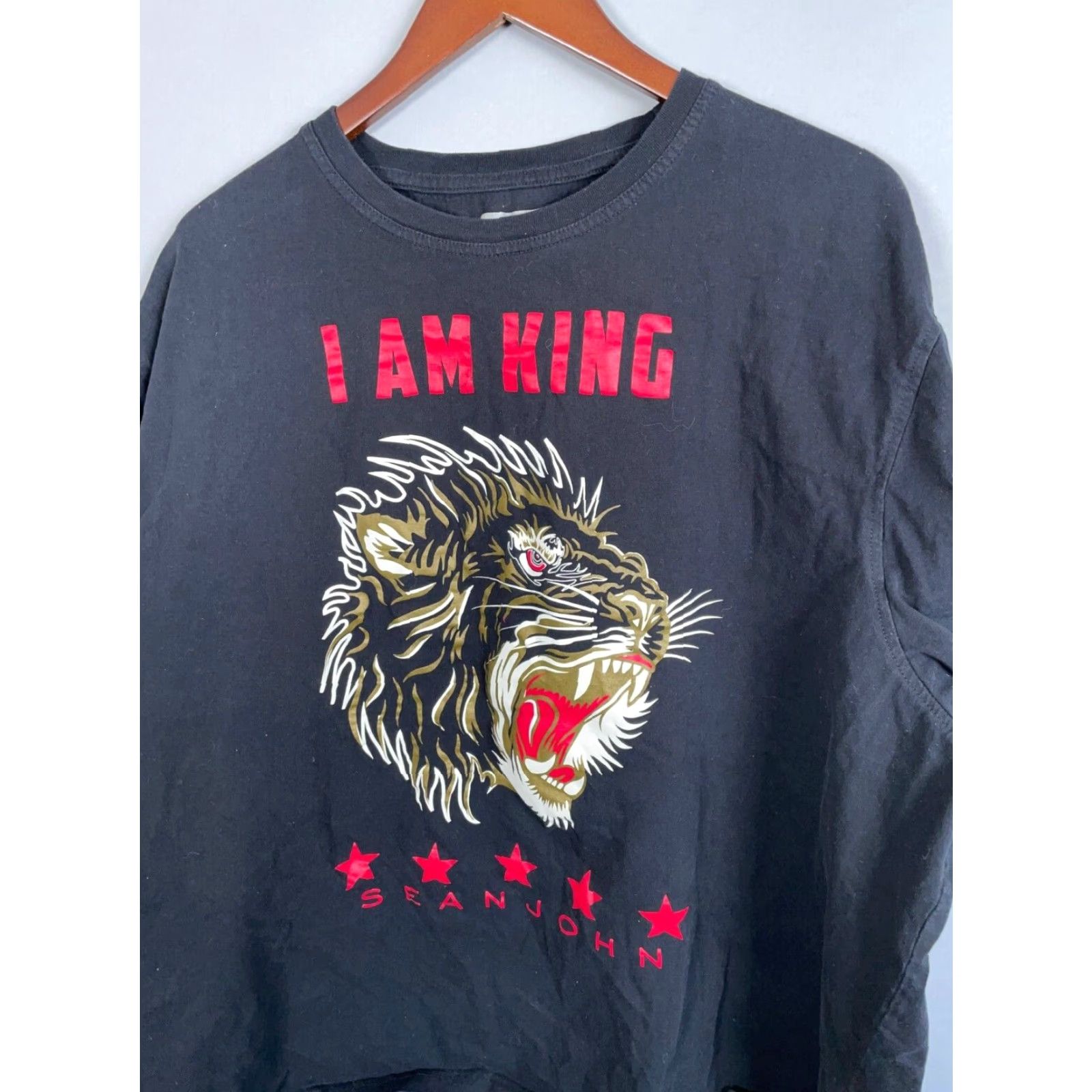 Sean John Sean John I Am King Lion T-Shirt Adult 4X Black Cotton Jersey Short Sleeve Crew Neck Logo Tattoo Graphic Print Animals Size US XXL / EU 58 / 5 - 7 Thumbnail