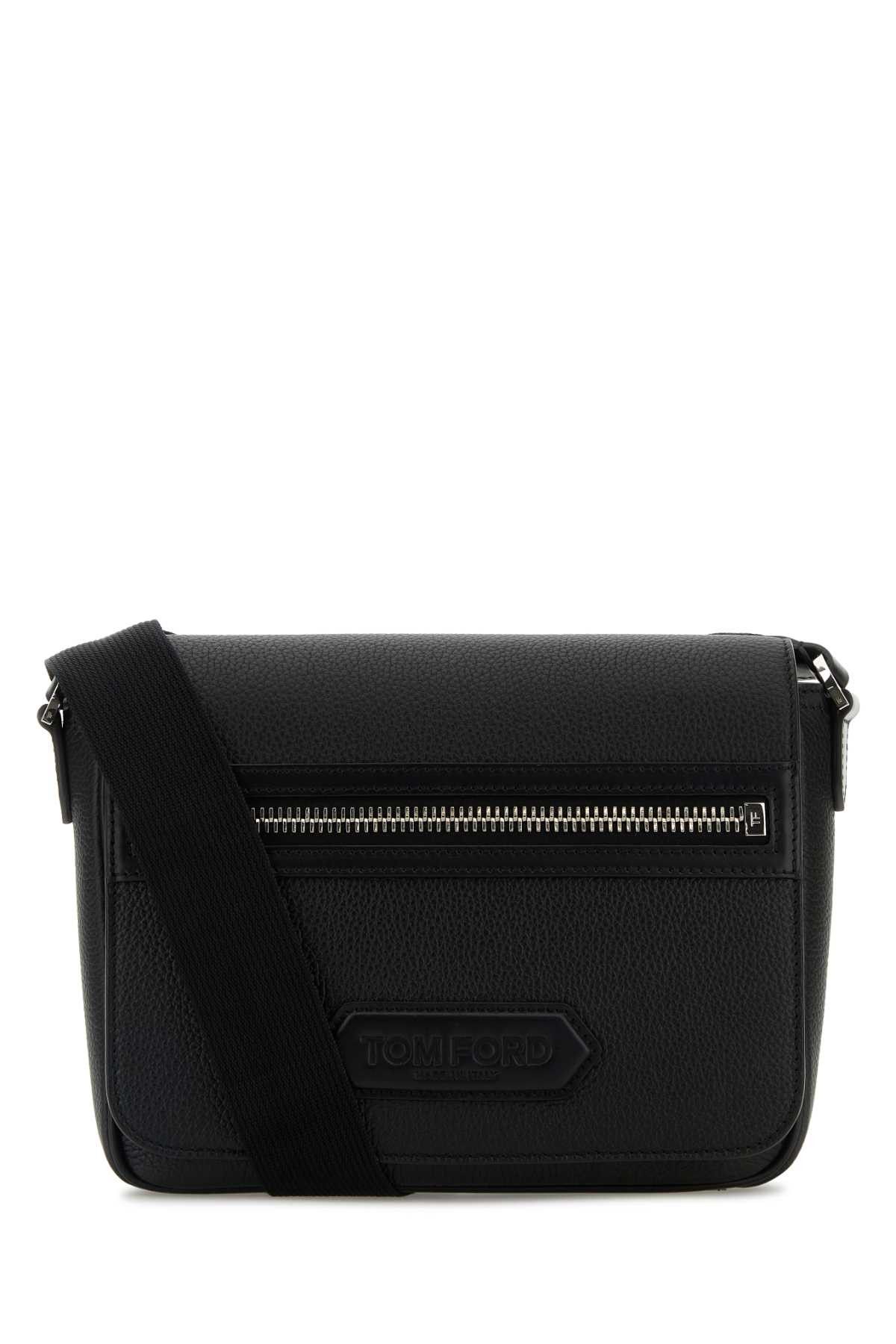 Tom Ford Black Leather Small Traveller Crossbody Bag, Men's