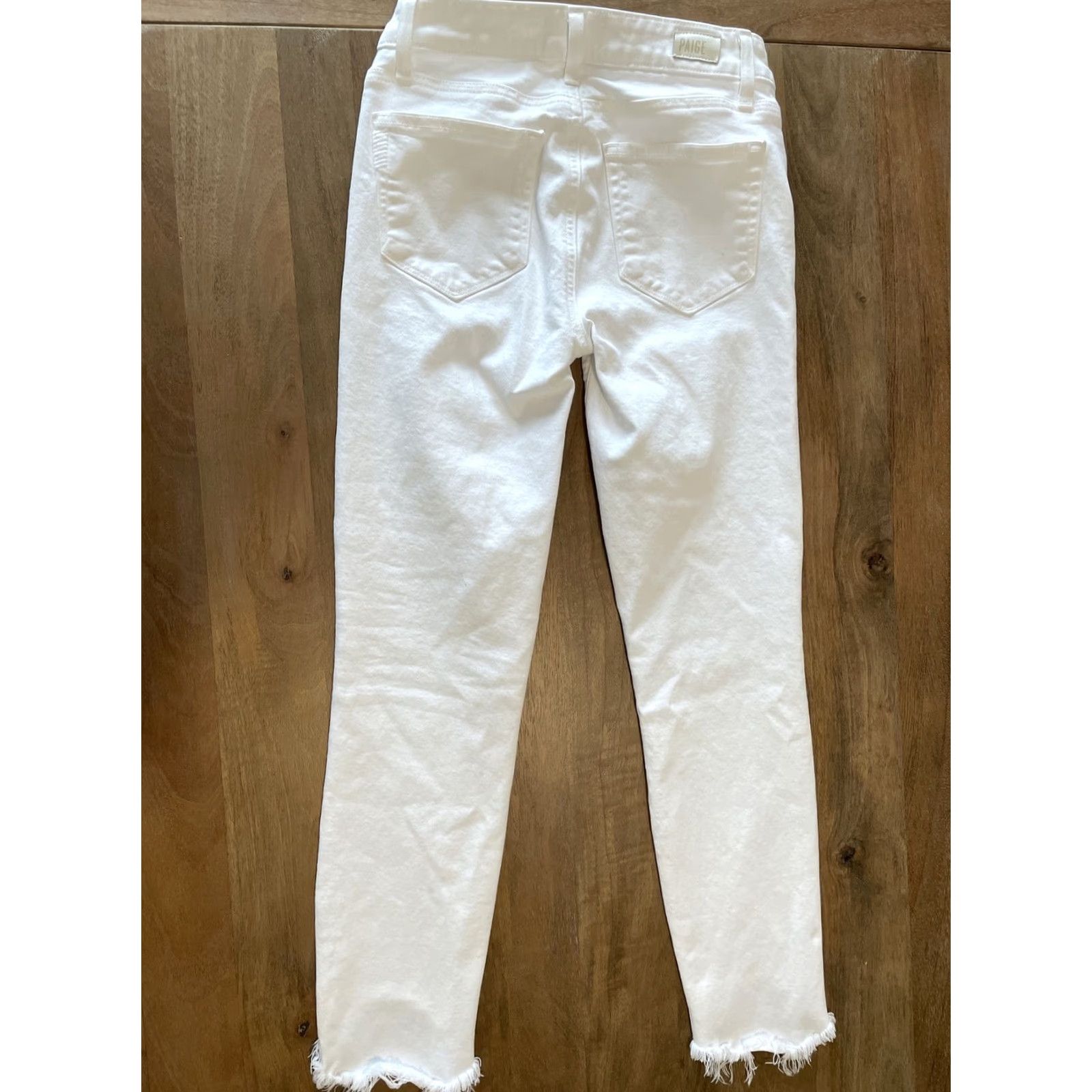 Paige Paige Verdugo Crop Jeans White Denim Slim 24 Womens USA Cropped Distressed Logo Button Zip Inseam 25 Size 42" / US 20 - 2 Thumbnail