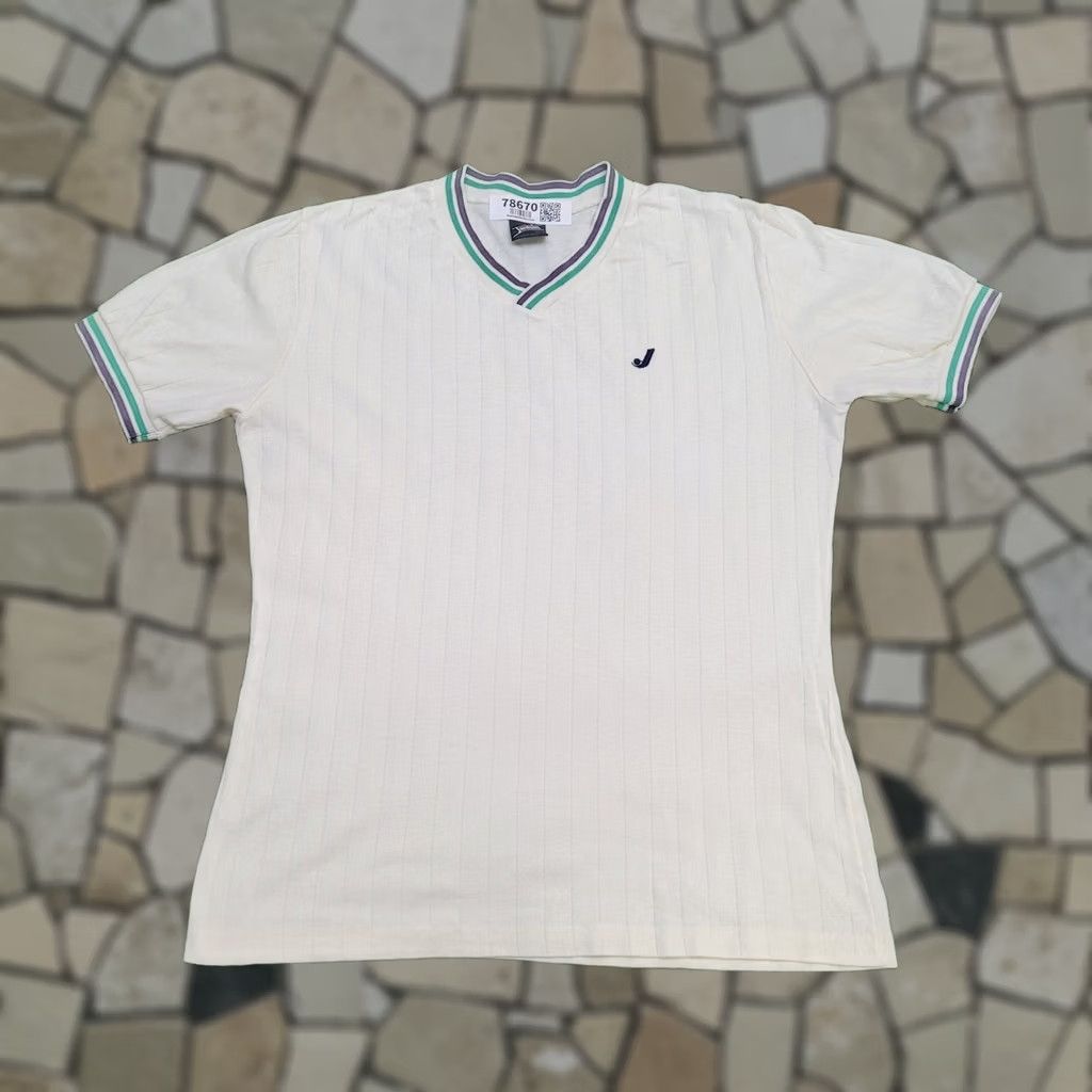 Jantzen VINTAGE Jantzen Shirt Ribbed V-Neck Ringer Medium 90s USA Made Cotton Poly White Mens Short Sleeve T-Shirt Size US M / EU 48-50 / 2 - 1 Thumbnail