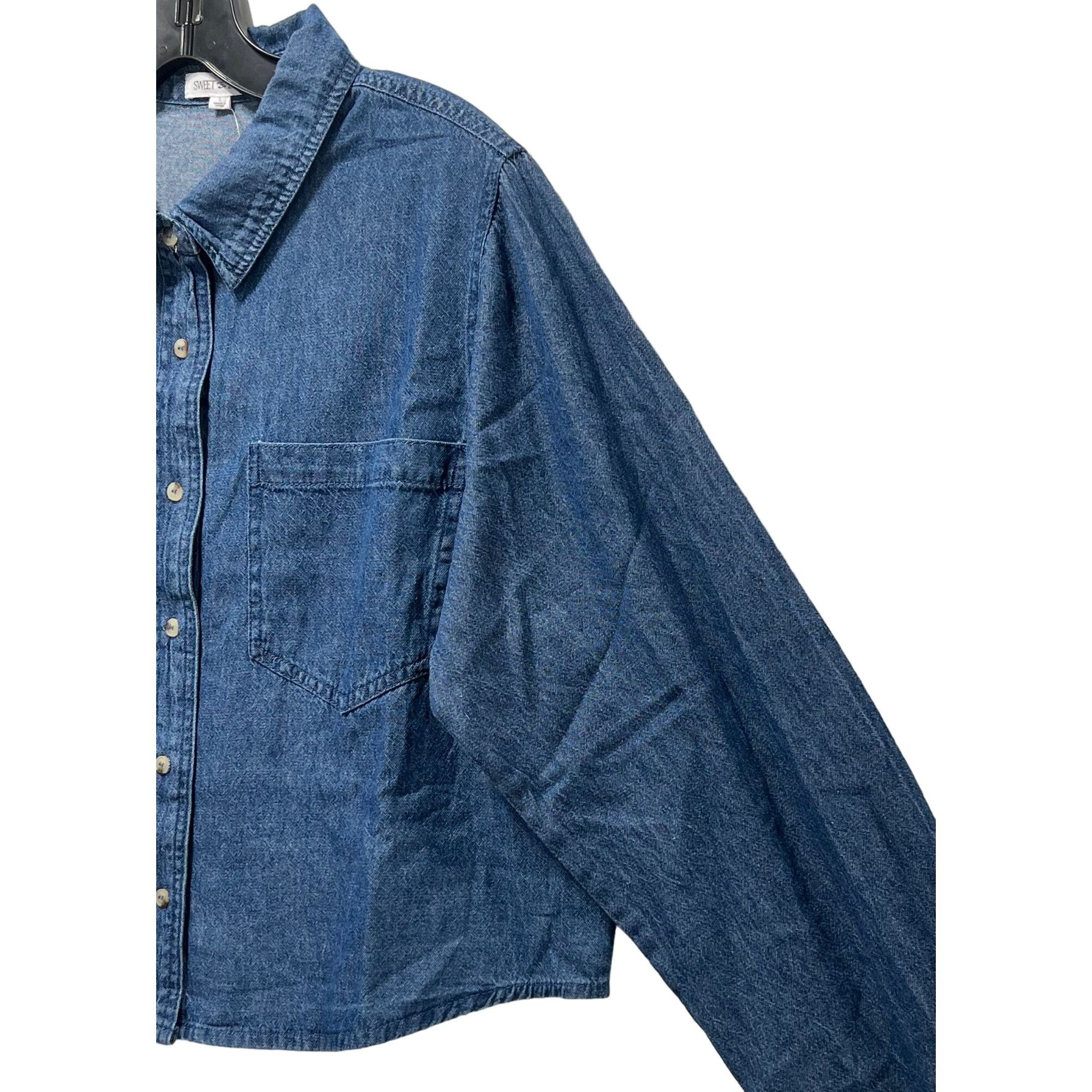 Other Sweet Envy - Women's Chambray Long Sleeve Button Down Shirt Size L / US 10 / IT 46 - 14 Thumbnail
