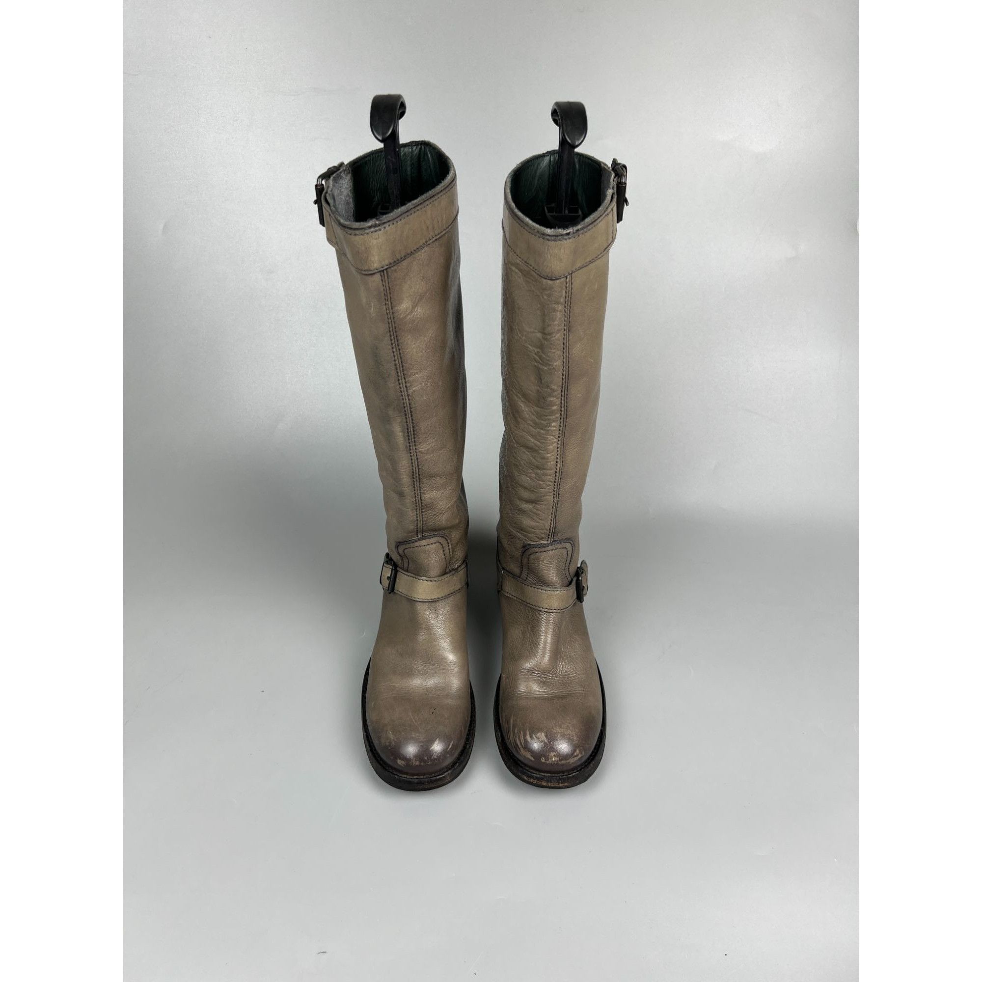 MoMA Moma Gray Leather Knee High Combat Boots (Y1007) Size US 7 / IT 37 - 6 Thumbnail