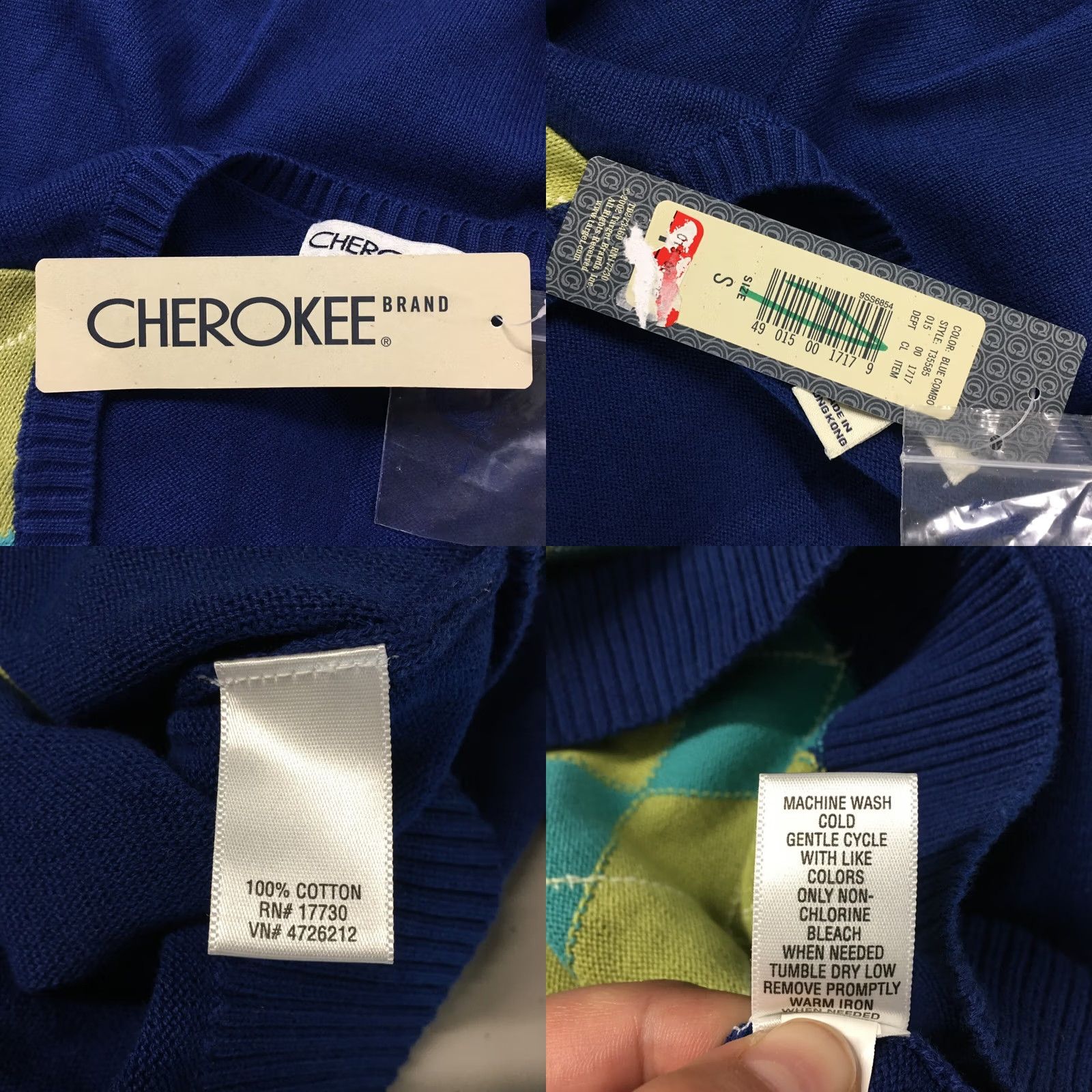 Cherokee Cherokee Pullover Sweater Womens S Blue Plaid VNeck Knit NEW Size S / US 4 / IT 40 - 10 Thumbnail