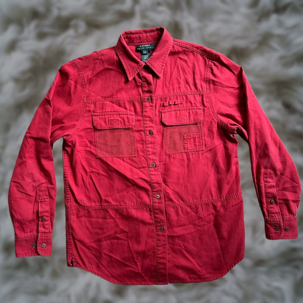 Ralph Lauren VINTAGE Lauren Ralph Lauren Shirt Mens Small Button Up Point Collar Fishing Pockets Red Cotton Size US S / EU 44-46 / 1 - 1 Thumbnail
