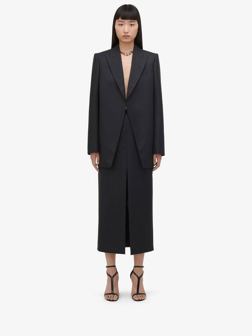 Alexander McQueen o1srvl11e0326 Pinstripe Cutaway Jacket in Dark Grey Size S / US 4 / IT 40 - 3 Thumbnail