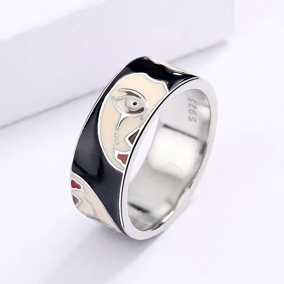 Japanese Brand Creative Handmade Irregular Half Face Enamel Heart Ring Size ONE SIZE - 4 Thumbnail