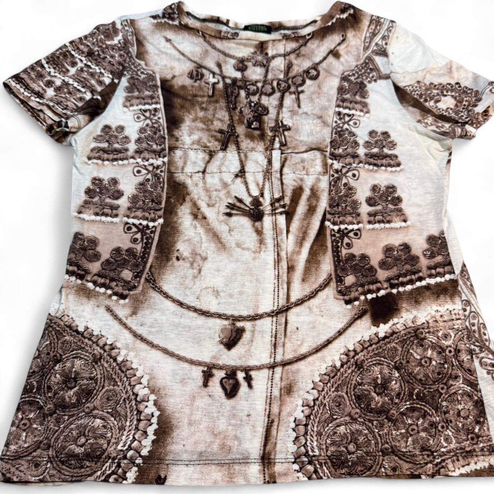 Jean Paul Gaultier Jean Paul Gaultier Chains Graphic 1998 T-Shirt Brown/Beige Size S / US 4 / IT 40 - 3 Thumbnail