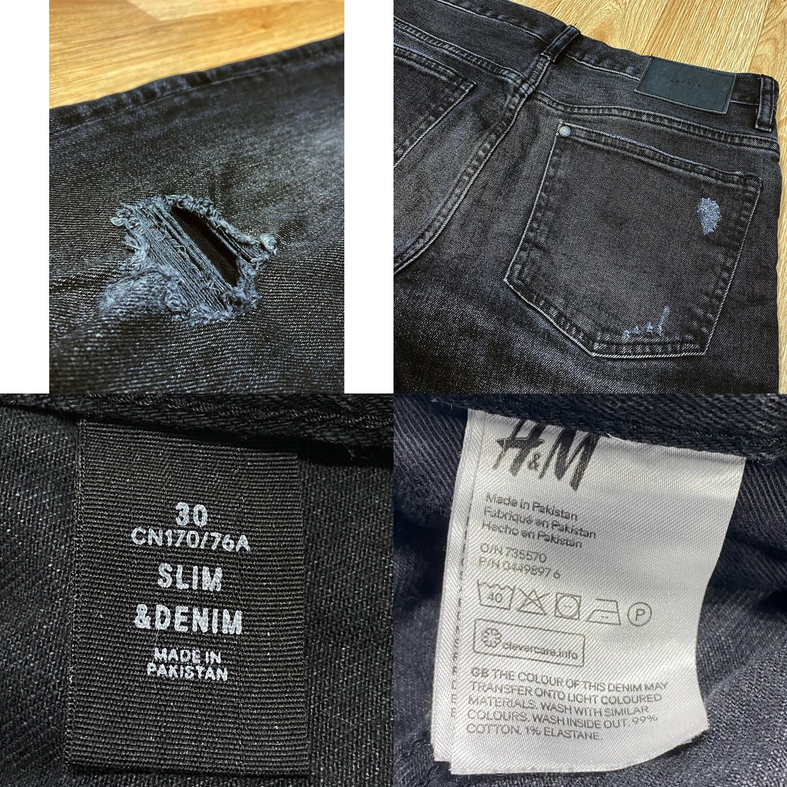 H&M H&M Ripped Jeans W30” L31” Slim Washed Black Button Fly Mens Used 5 Pocket Pants Size US 30 / EU 46 - 8 Thumbnail