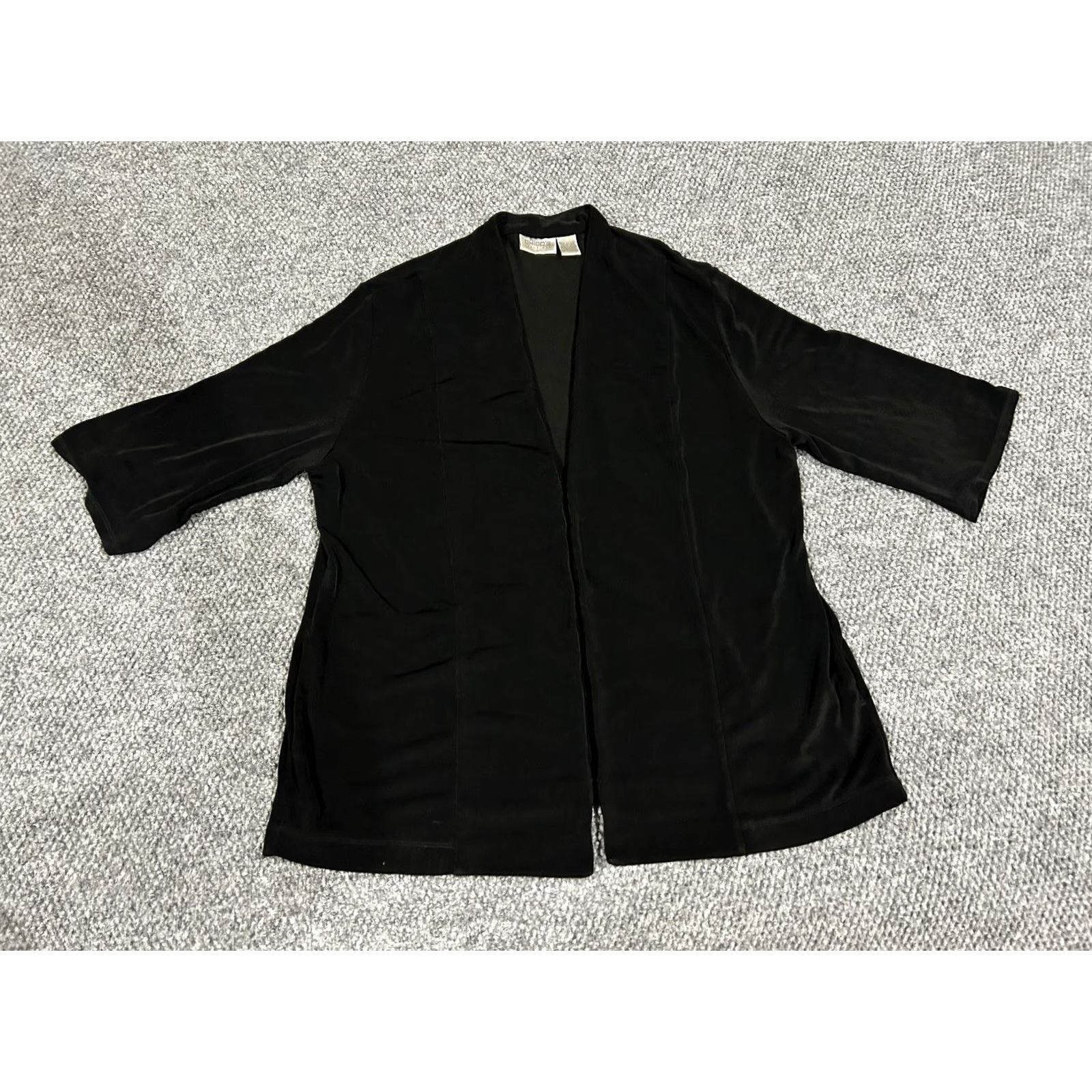 Vintage Chicos Blouse Shirt Womens 3 Black Stretch Long Sleeve Travel Casual Knit Acetate Regular Size 3 Blue Pattern Solid Classic Vintage No Size XS / US 0-2 / IT 36-38 - 2 Thumbnail