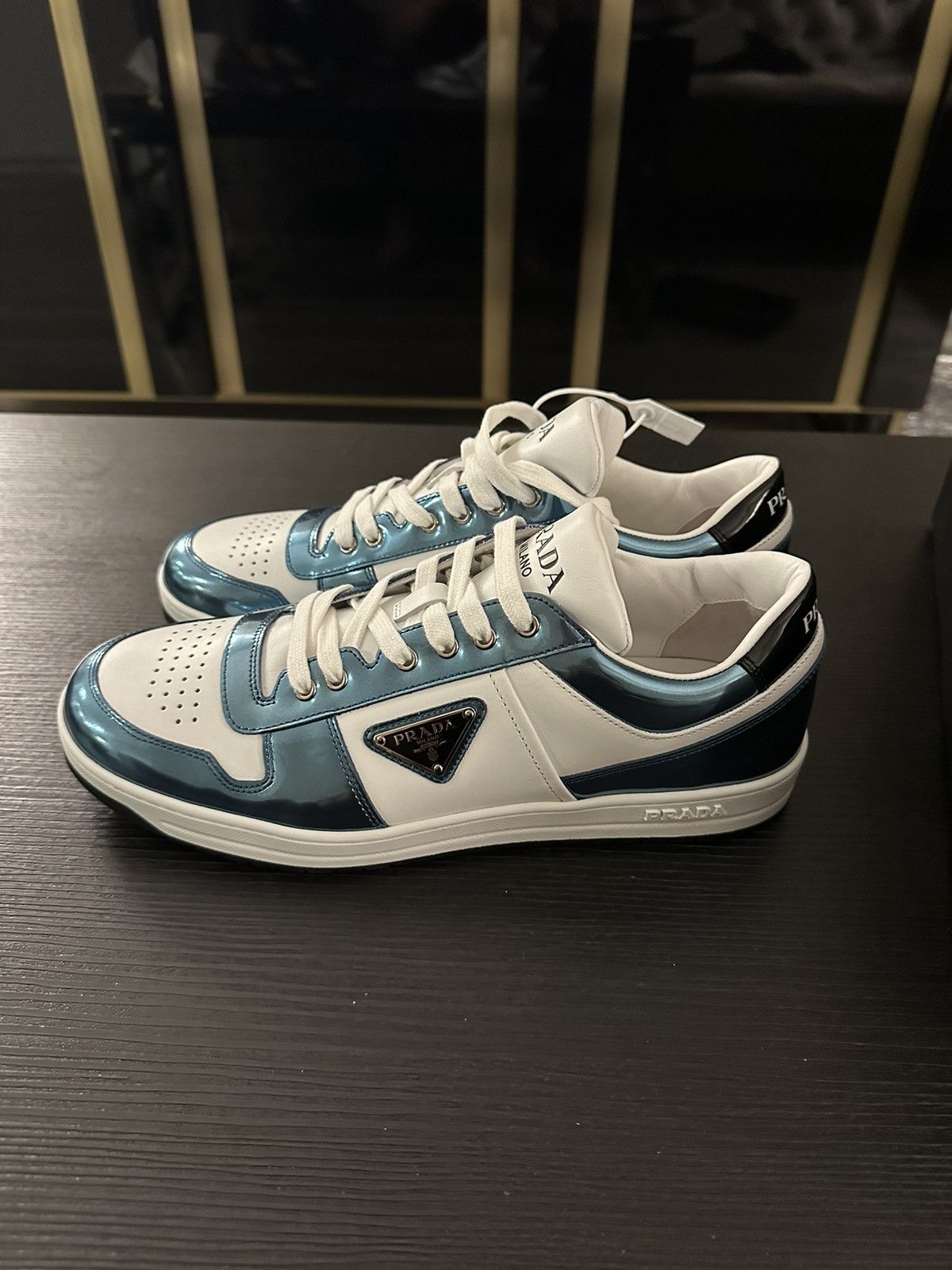 Prada Prada Downtown Leather Sneakers Rare Metallic Blue! Size 9 Size US 9 / EU 42 - 3 Thumbnail