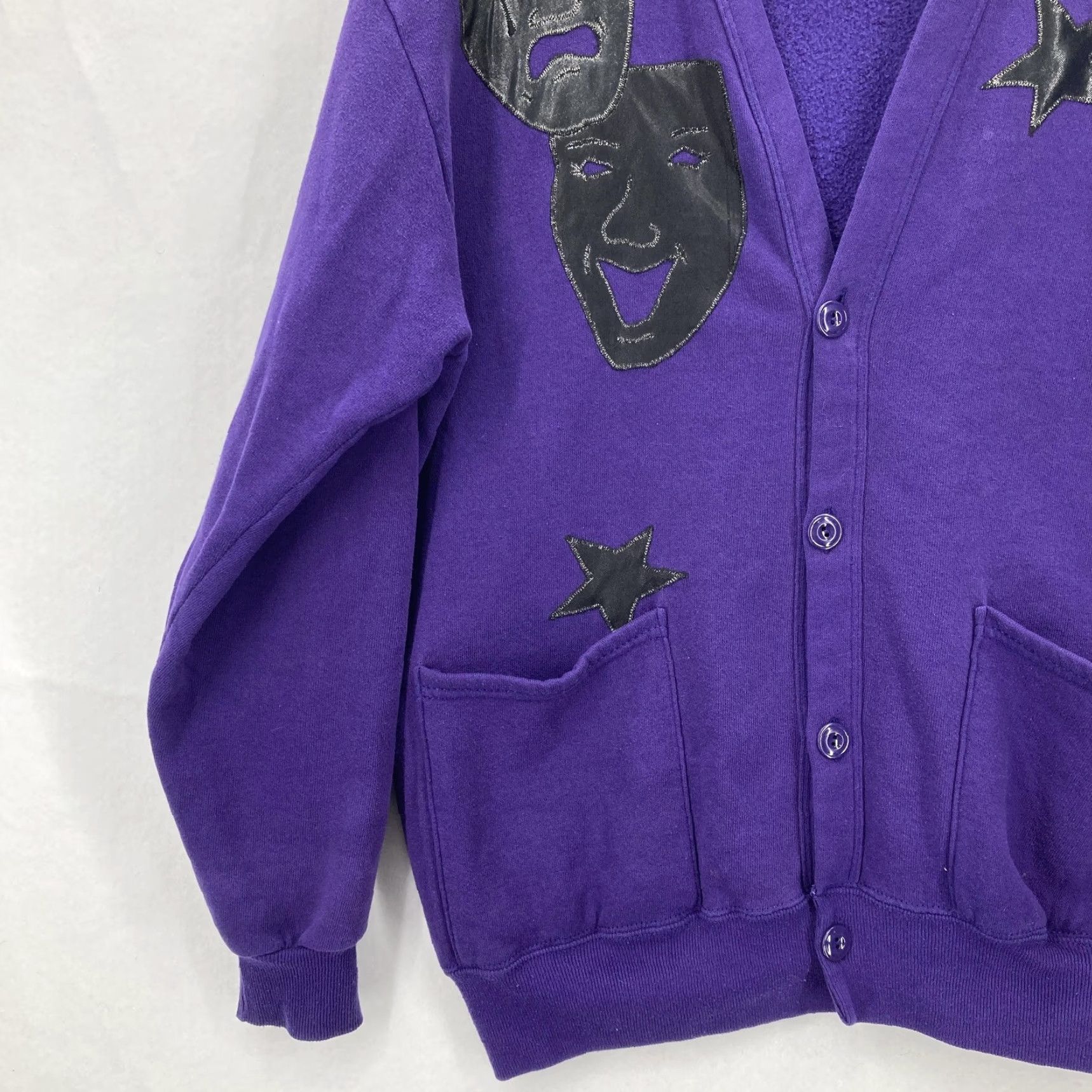 Jerzees VINTAGE Jerzees Cardigan Sweater Mens One Size Theater Masks Stars 90s Opera USA Size US M / EU 48-50 / 2 - 3 Thumbnail