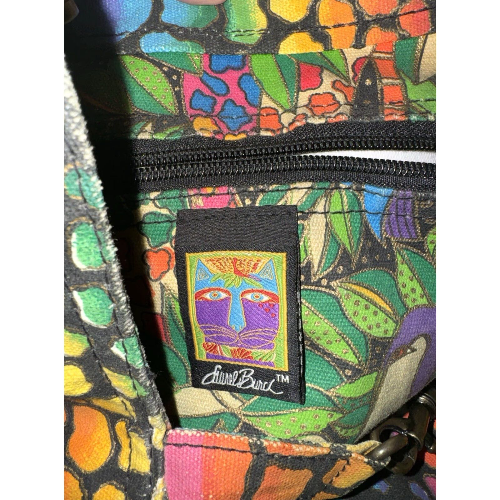 Vintage Laurel Burch Purse Animal Cat Jungle Shoulder Bag Womens Canvas Exterior Jungle Pattern Animal Print Cat Theme Size ONE SIZE - 4 Thumbnail