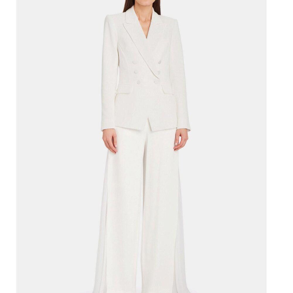 Jonathan Simkhai Jonathan Simkhai Double-Breasted Crepe Blazer White Size 4 Size S / US 4 / IT 40 - 2 Thumbnail