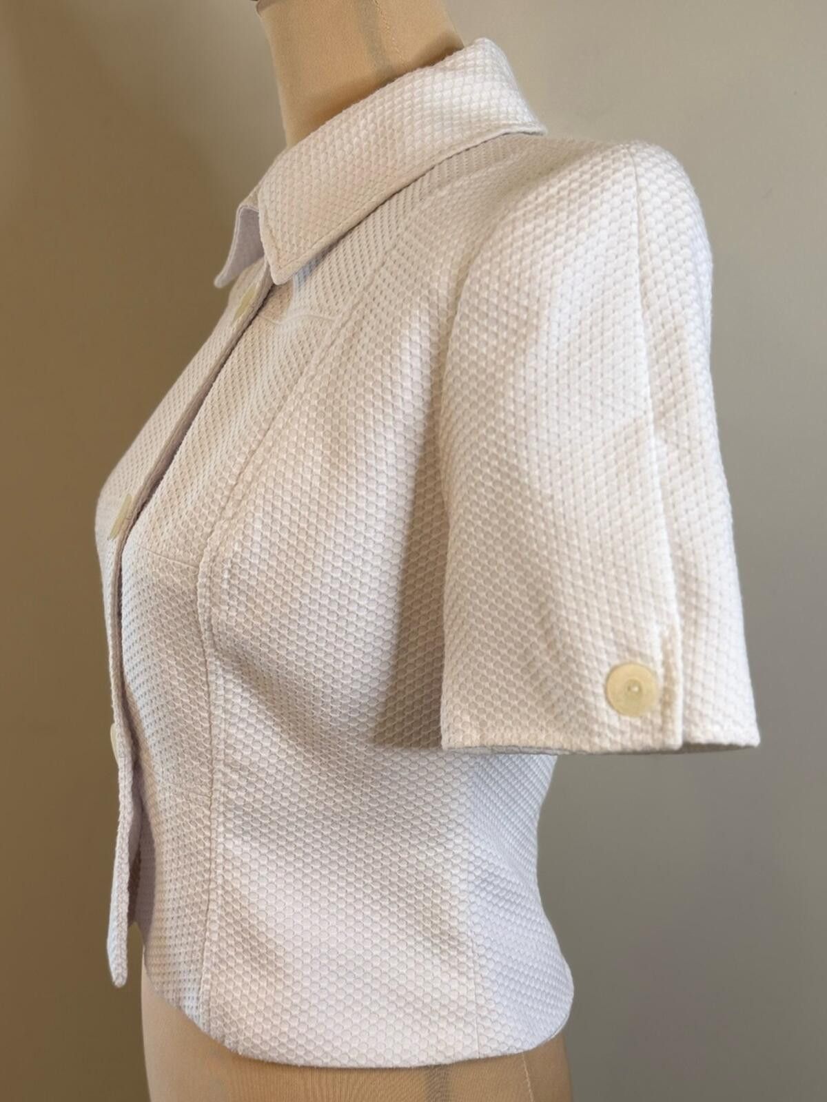 Other Jessica Ash white crop honeycomb textured blazer jacket SZ 4 Size S / US 4 / IT 40 - 3 Thumbnail