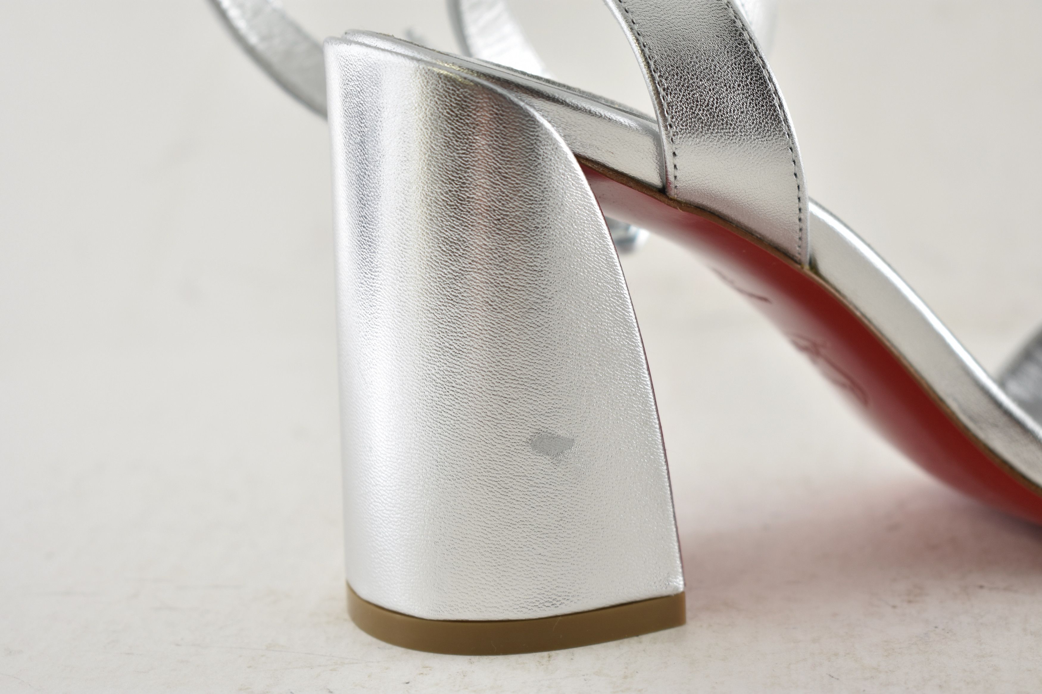 Christian Louboutin Miss Sabina 85 Silver Ankle Strap Block Heel Sandal 37 Size US 7 / IT 37 - 16 Thumbnail