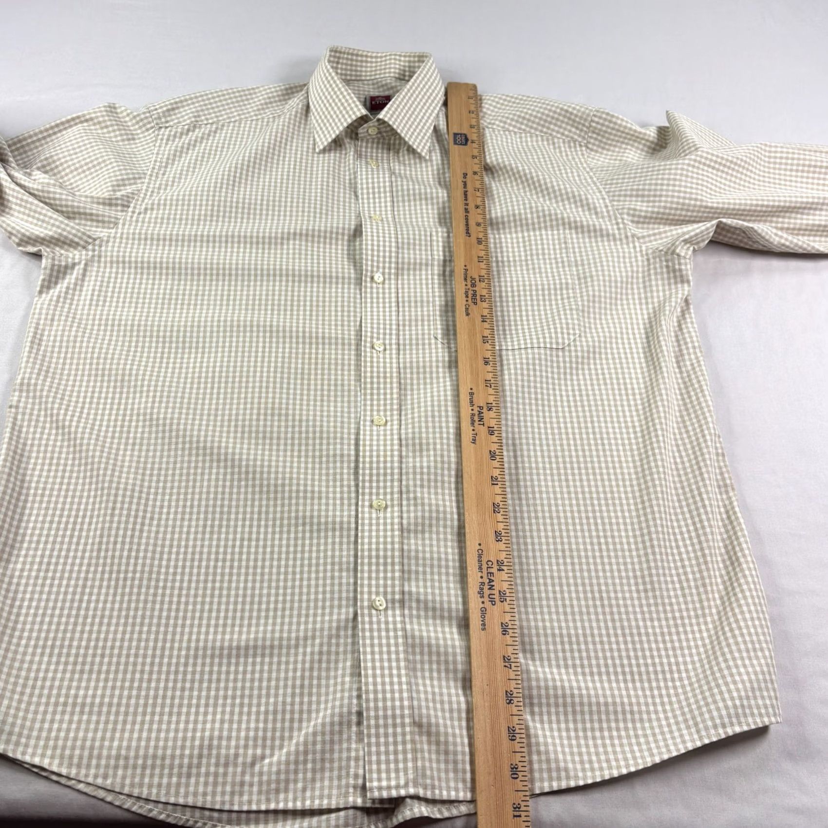 Eton VINTAGE Eton Shirt Mens 43 17 Beige Checkered Button Up Long Sleeve Formal Casual Size 46R - 6 Thumbnail