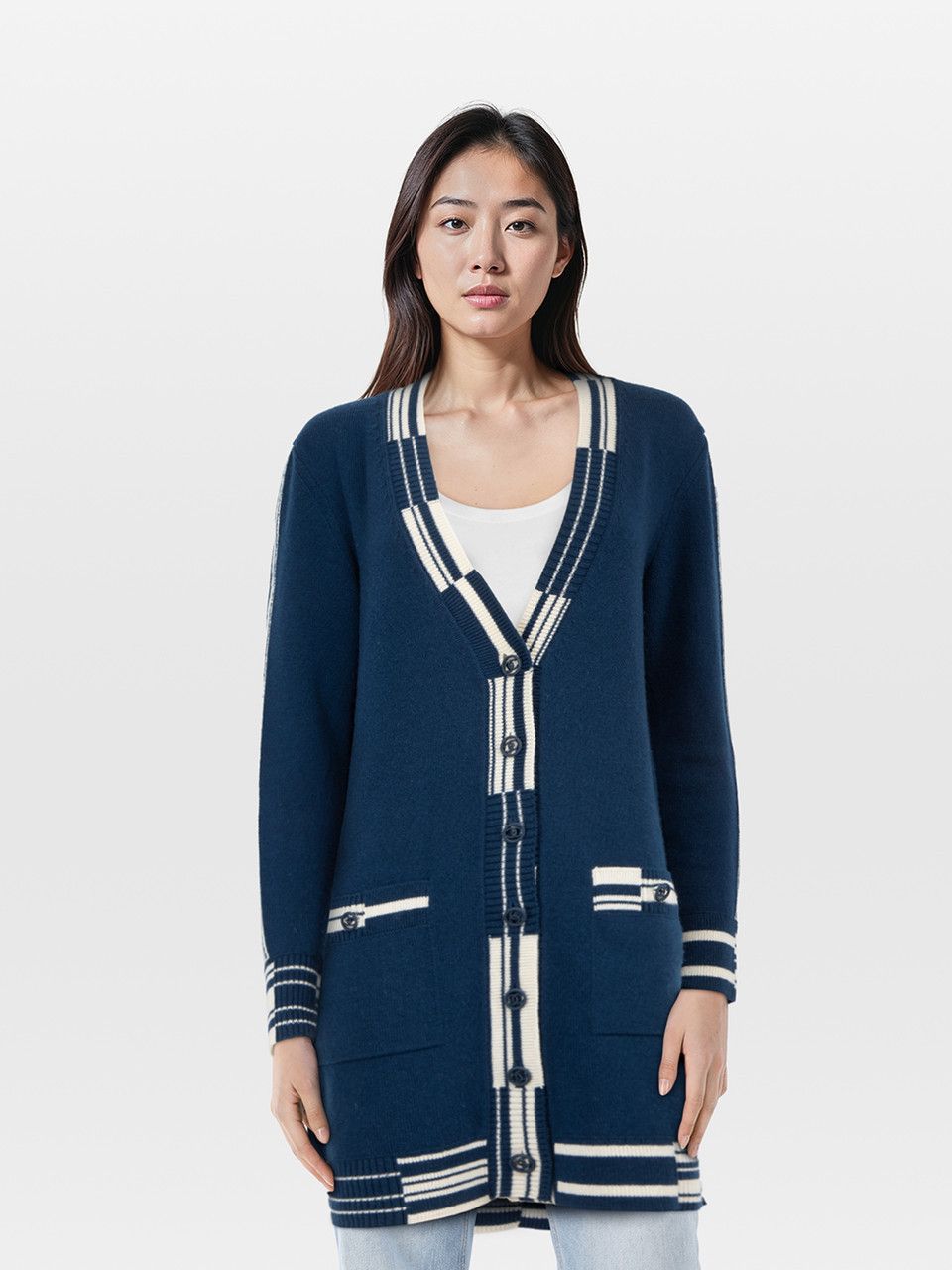 Copy of Blue Cashmere Logo Detail Cardigan