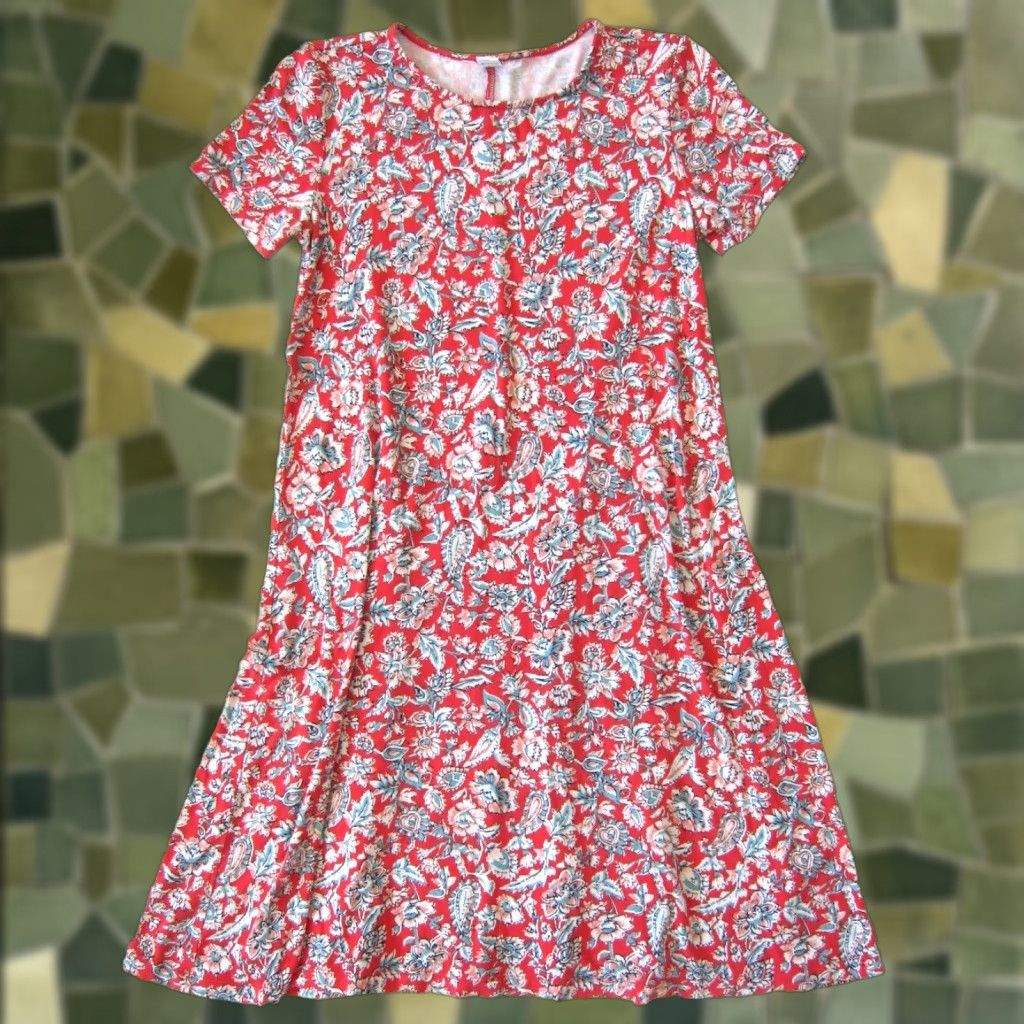 Old Navy VINTAGE Old Navy Red Floral Short Sleeve Shift Tunic A-Line Dress XS Size 26" / US 2 / IT 38 - 1 Thumbnail