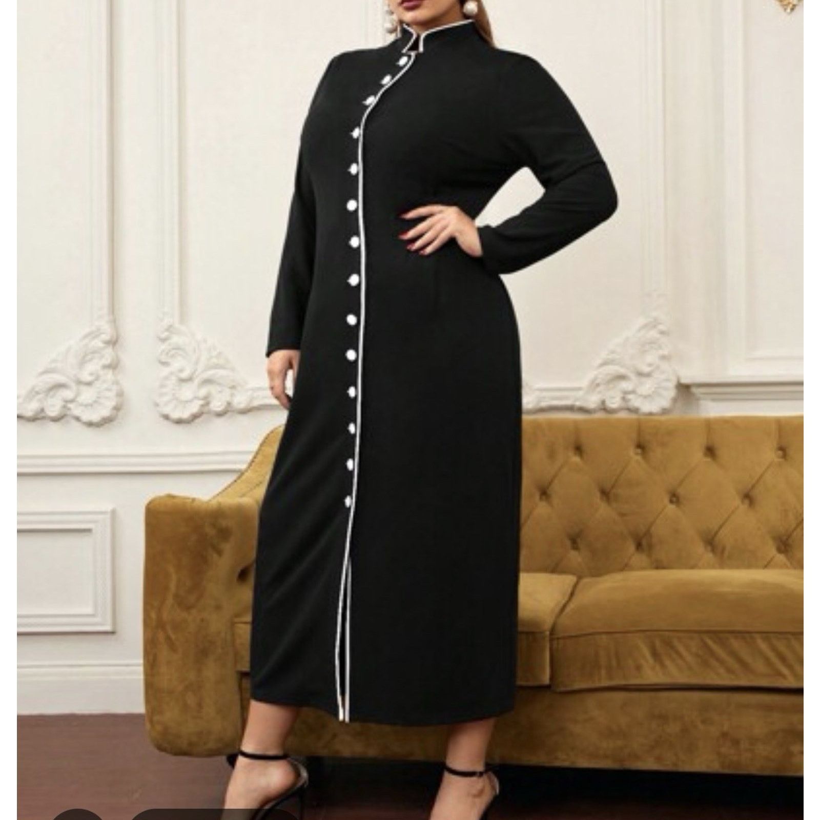 Vintage VTG ABS wool manderian collar white buttons maxi Long Sleeve Size M / US 6-8 / IT 42-44 - 5 Thumbnail