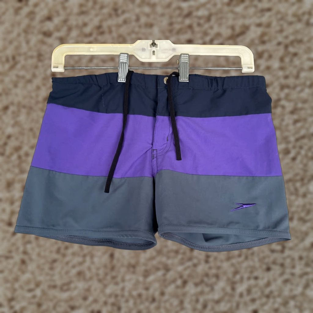Speedo Speedo Shorts Womens Small Purple Blue Stripe Drawstring Zip Fly Run Gym 30x4 Size 28" / US 6 / IT 42 - 1 Thumbnail