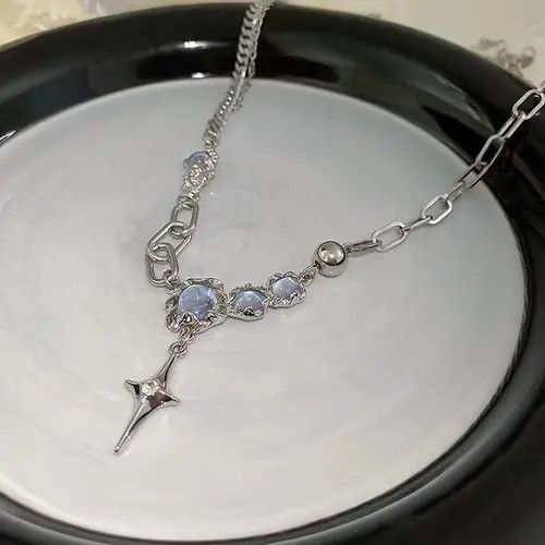 Jewelry Y2K Style Synthetic Moon stone Star Pendant Necklace Size ONE SIZE - 4 Thumbnail