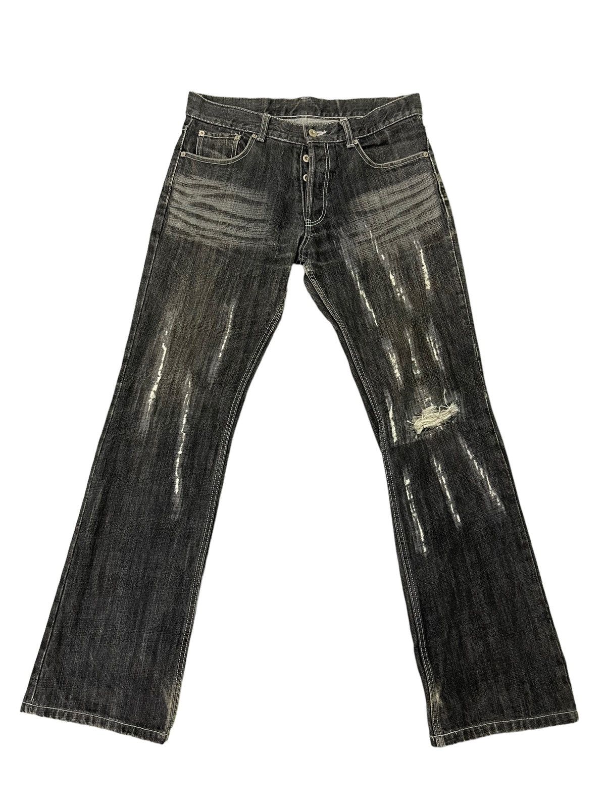 Japanese Brand Flare Jeans High Street Japan Faded Distress Boot Cut 6🟦4 Size US 33 - 2 Thumbnail