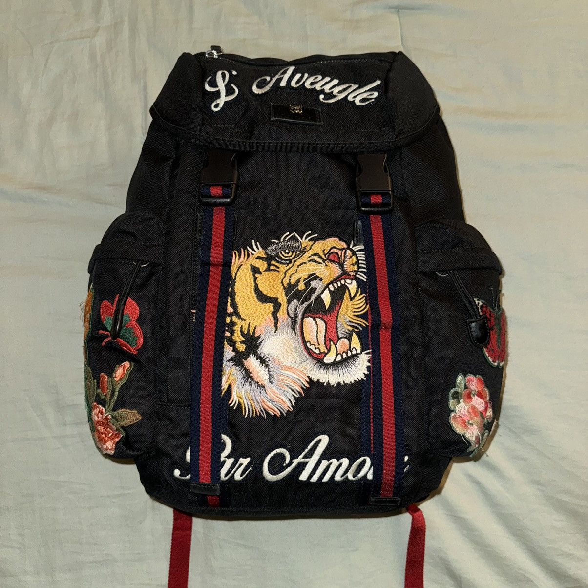 Gucci Backpack Gucci Techno Canvas Embroidered Tiger Black Grailed