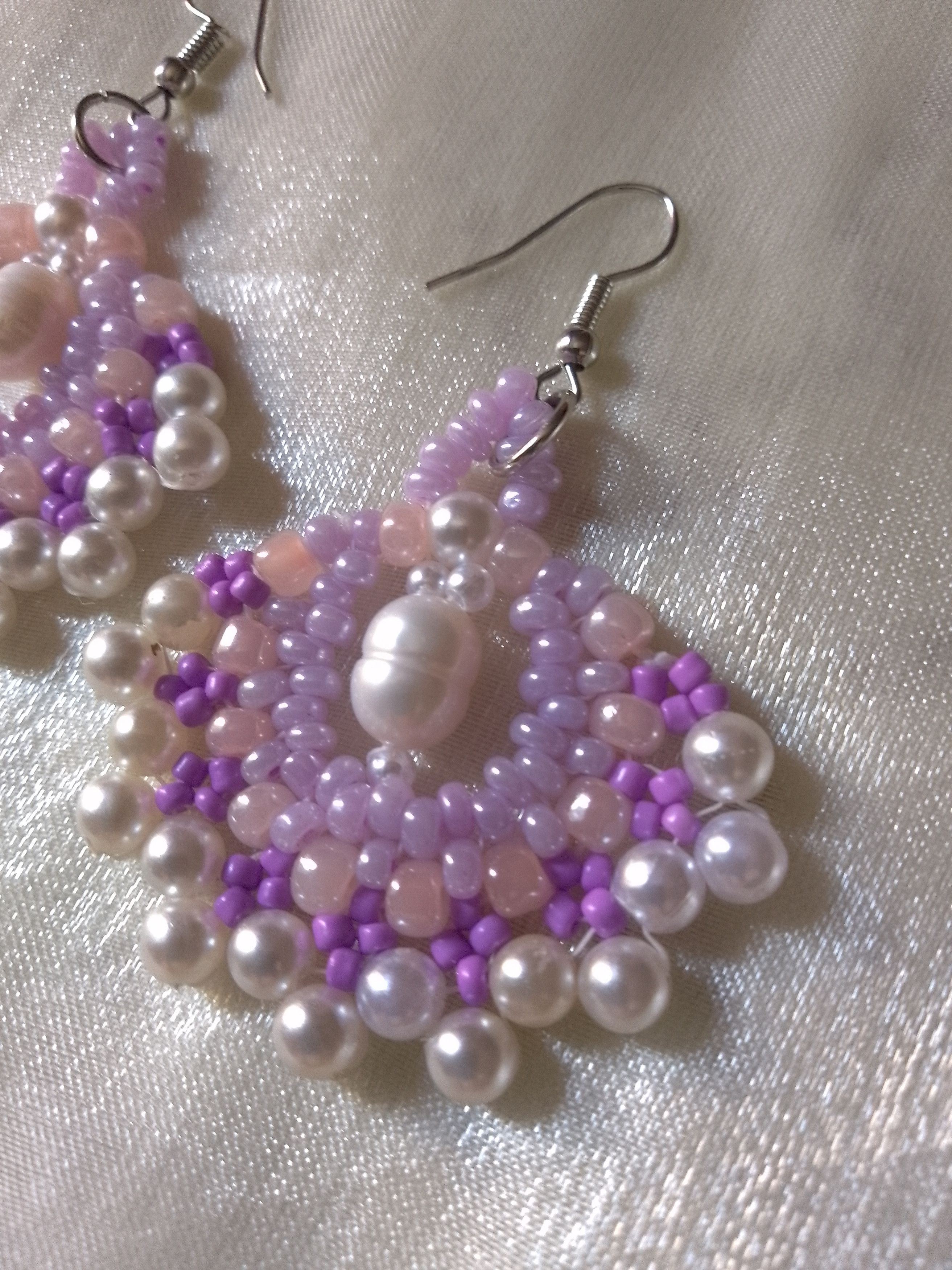 Handmade Earrings Freshwater pearls boho Gypsy style fan shape Size ONE SIZE - 4 Thumbnail