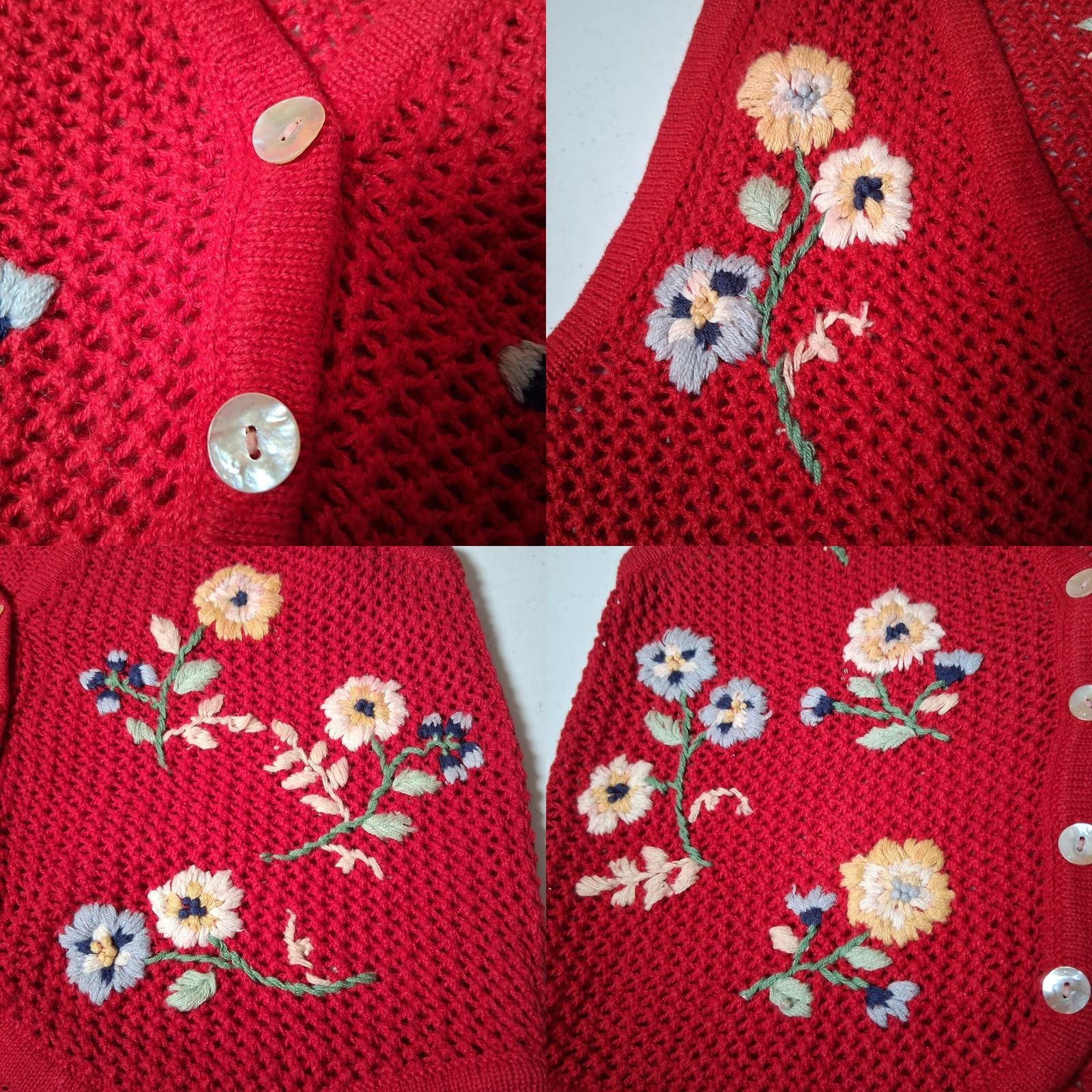 Jantzen VINTAGE Jantzen Sweater Vest Women S Red Hand Embroidered Floral Open Knit Size S / US 4 / IT 40 - 8 Thumbnail