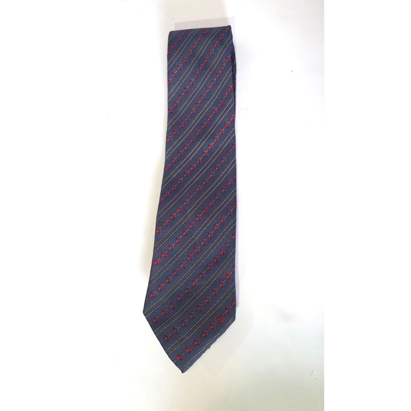 Gucci Vintage Gucci Mens Blue Chain Logo 100% Silk Mens Tie Size ONE SIZE - 5 Thumbnail