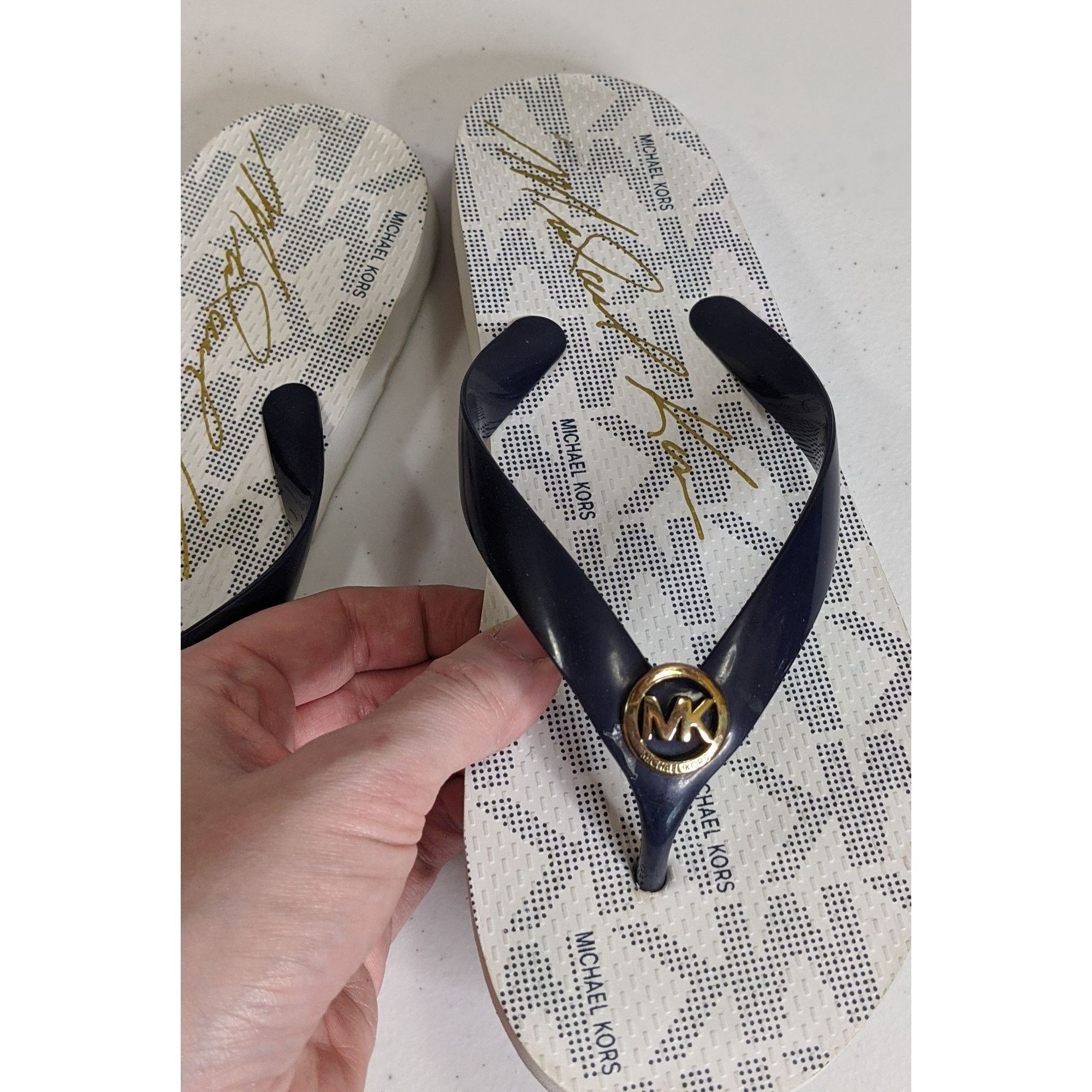 Michael Kors Michael Kors Womens Navy & White Flip Flops Size 8 With Logo Size US 8 / IT 38 - 3 Thumbnail